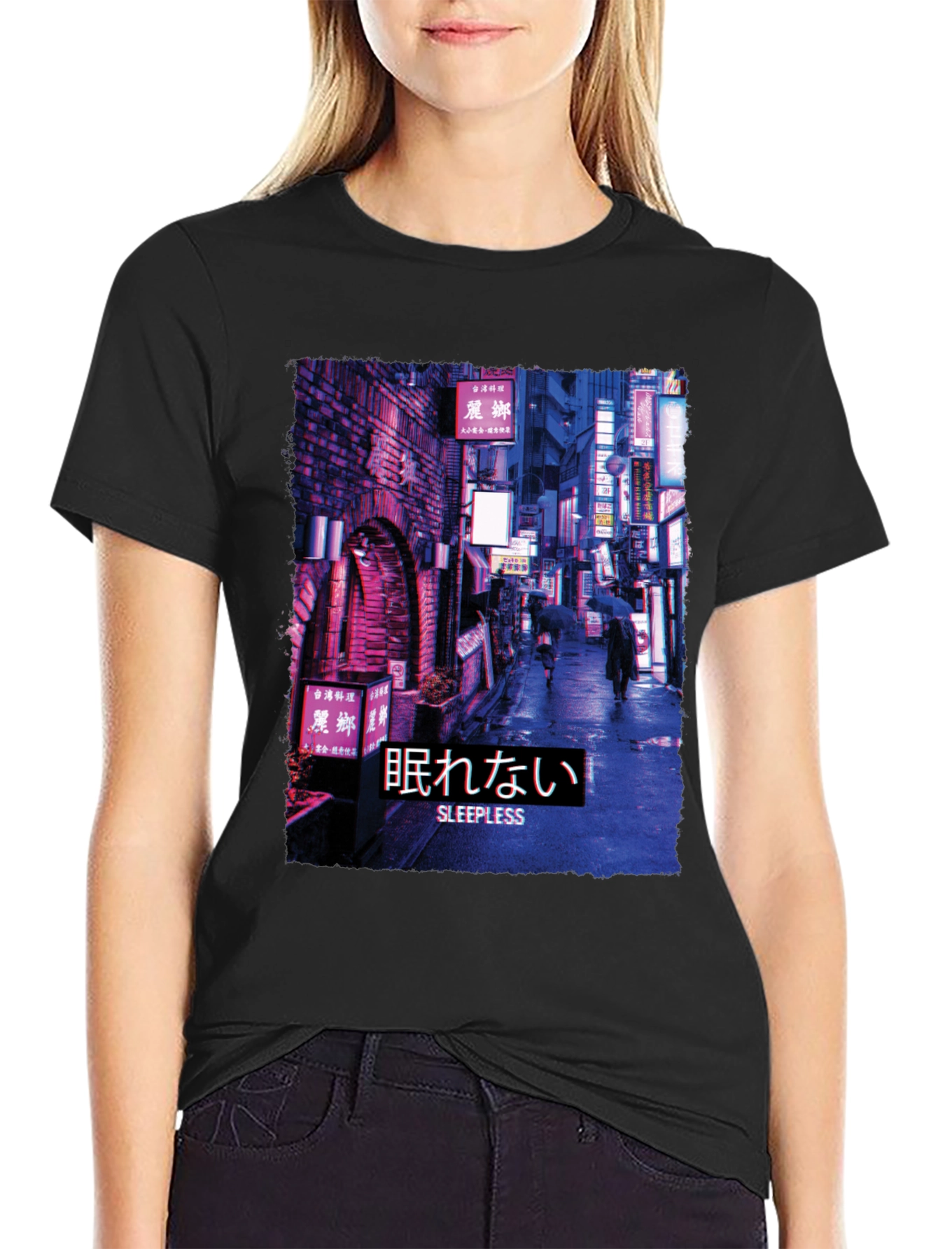 Black Sleepless Night Cityscape Graphic Tee view 2