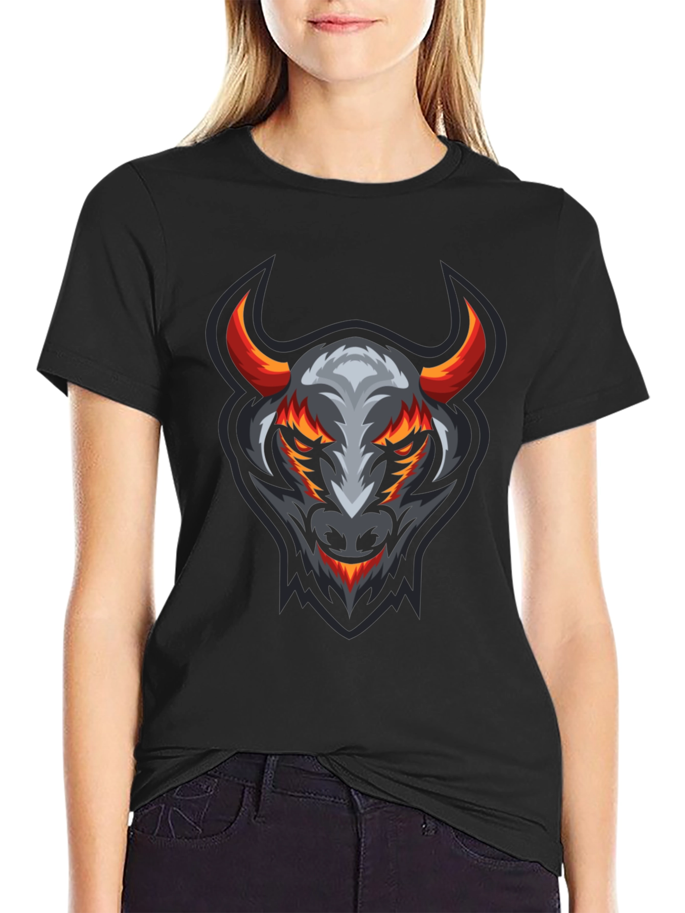 Black Black T-Shirt with Bull Graphic view 2