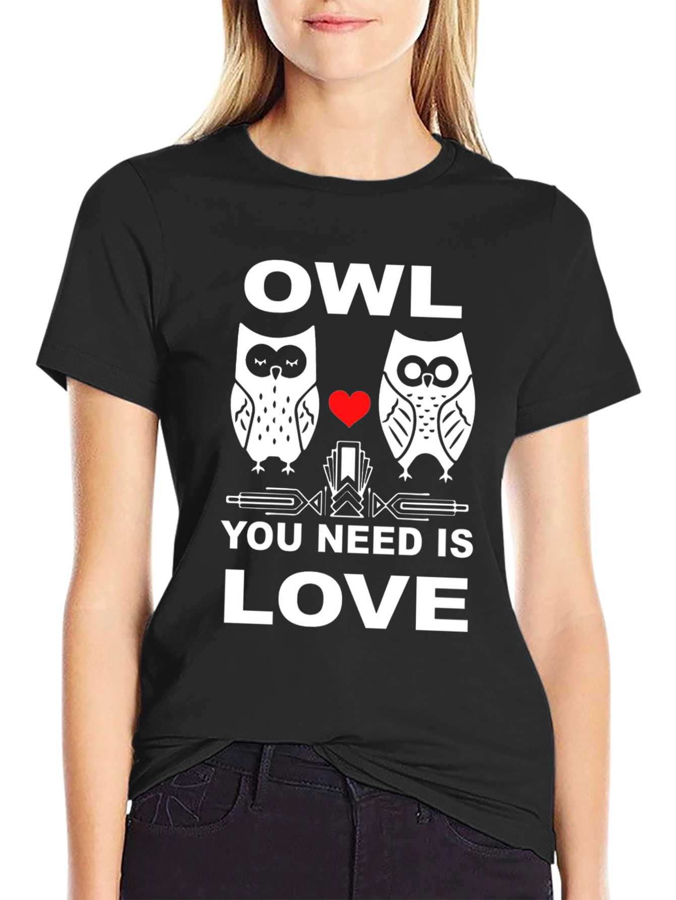 Black Owl You Need Is Love T-Shirt - Black view 2