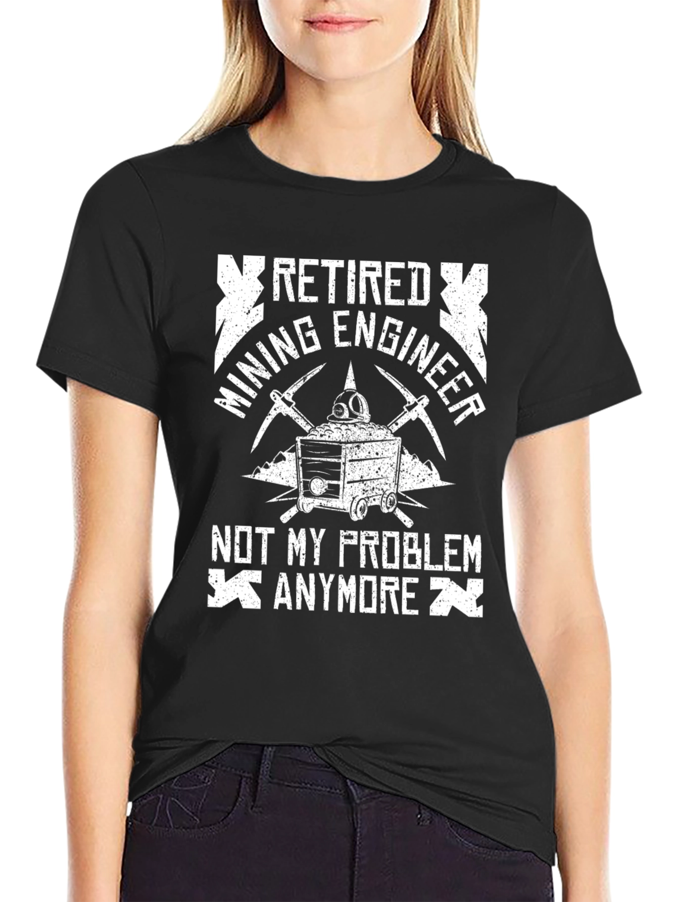 Black Retired Mining Engineer T-Shirt: Not My Problem view 2