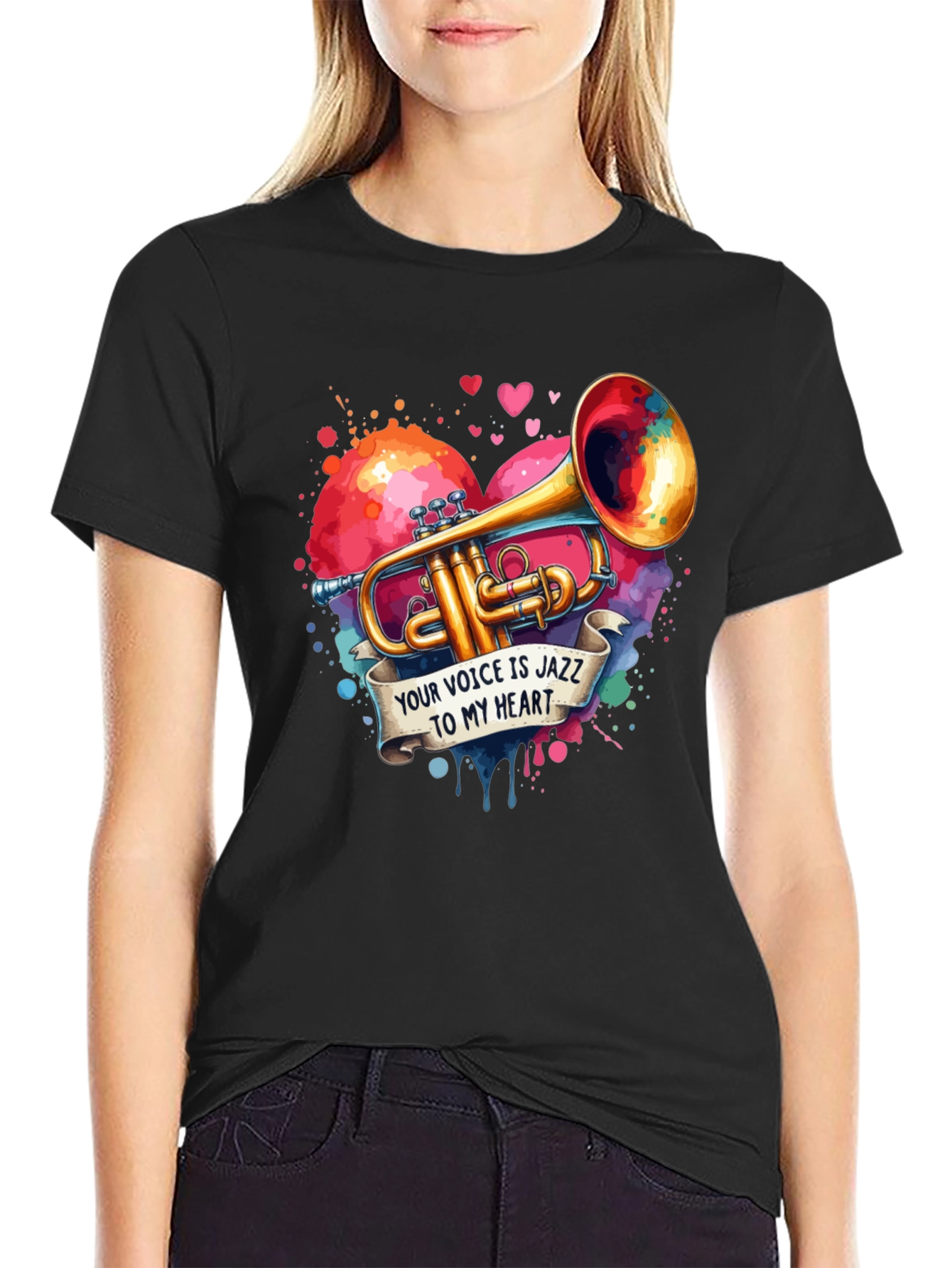 Black Jazz Heart Trumpet Graphic Tee view 2