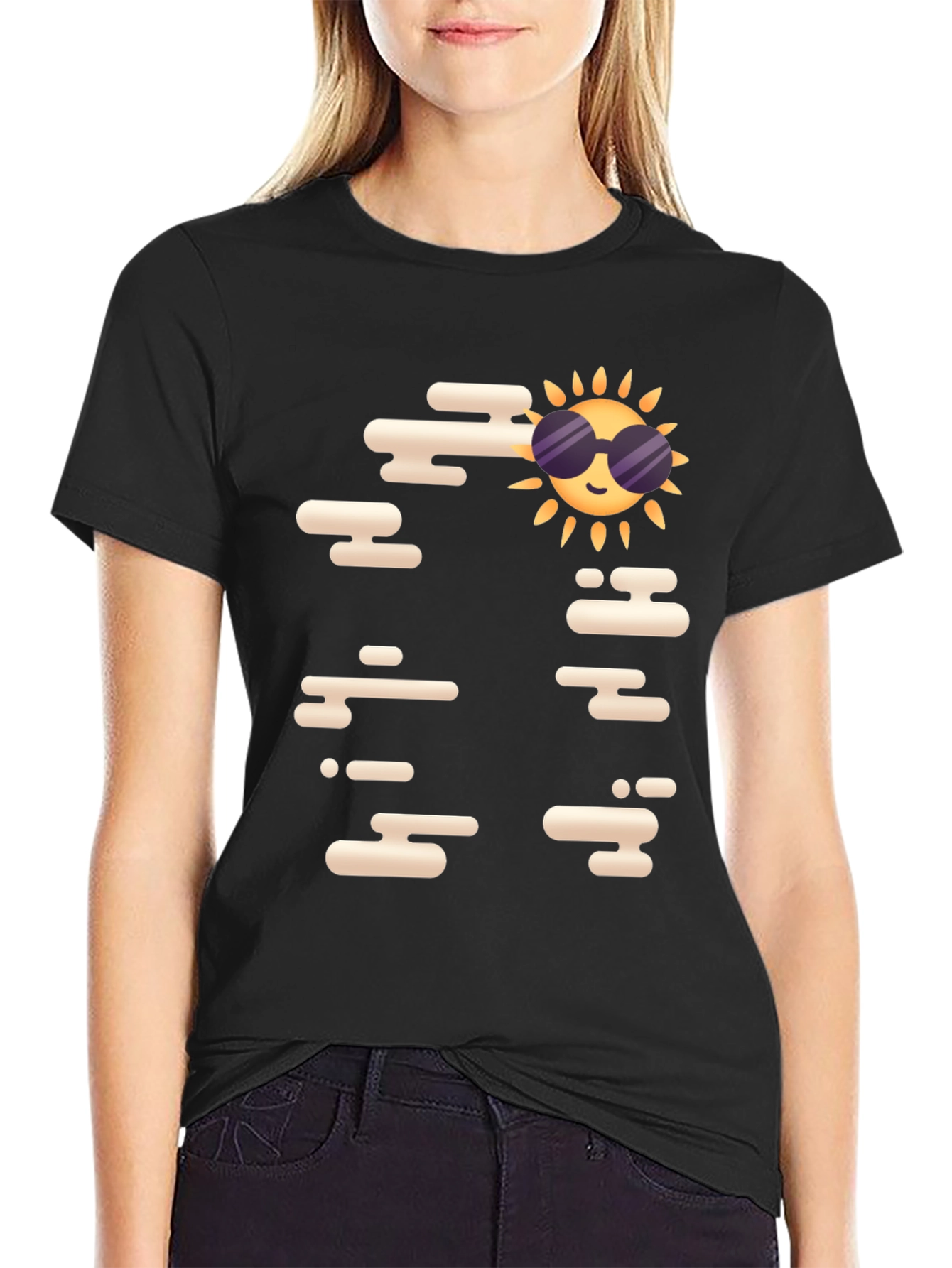 Black Cool Sun Graphic Tee - Black Casual T-Shirt view 2