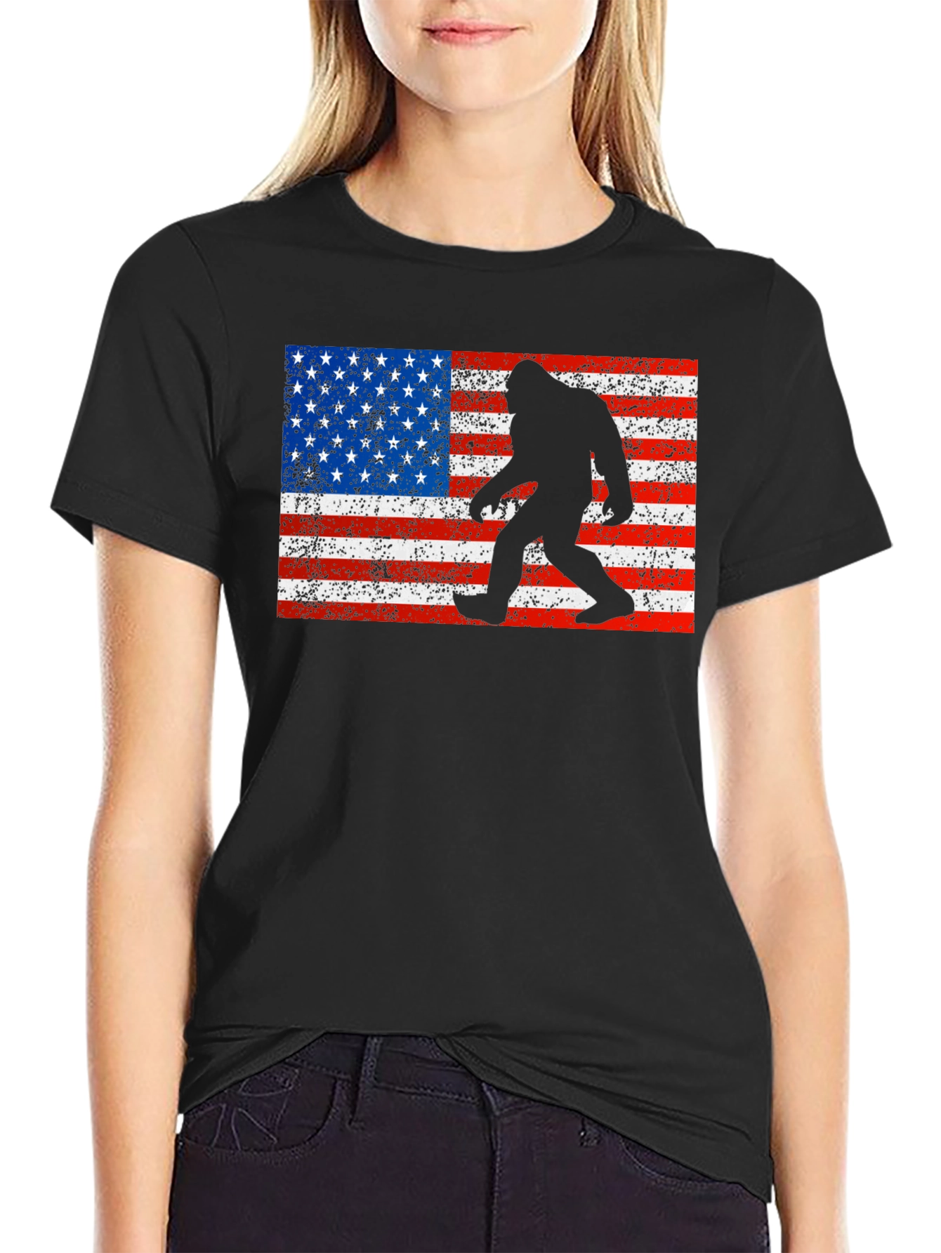 Black Bigfoot American Flag T-Shirt view 2