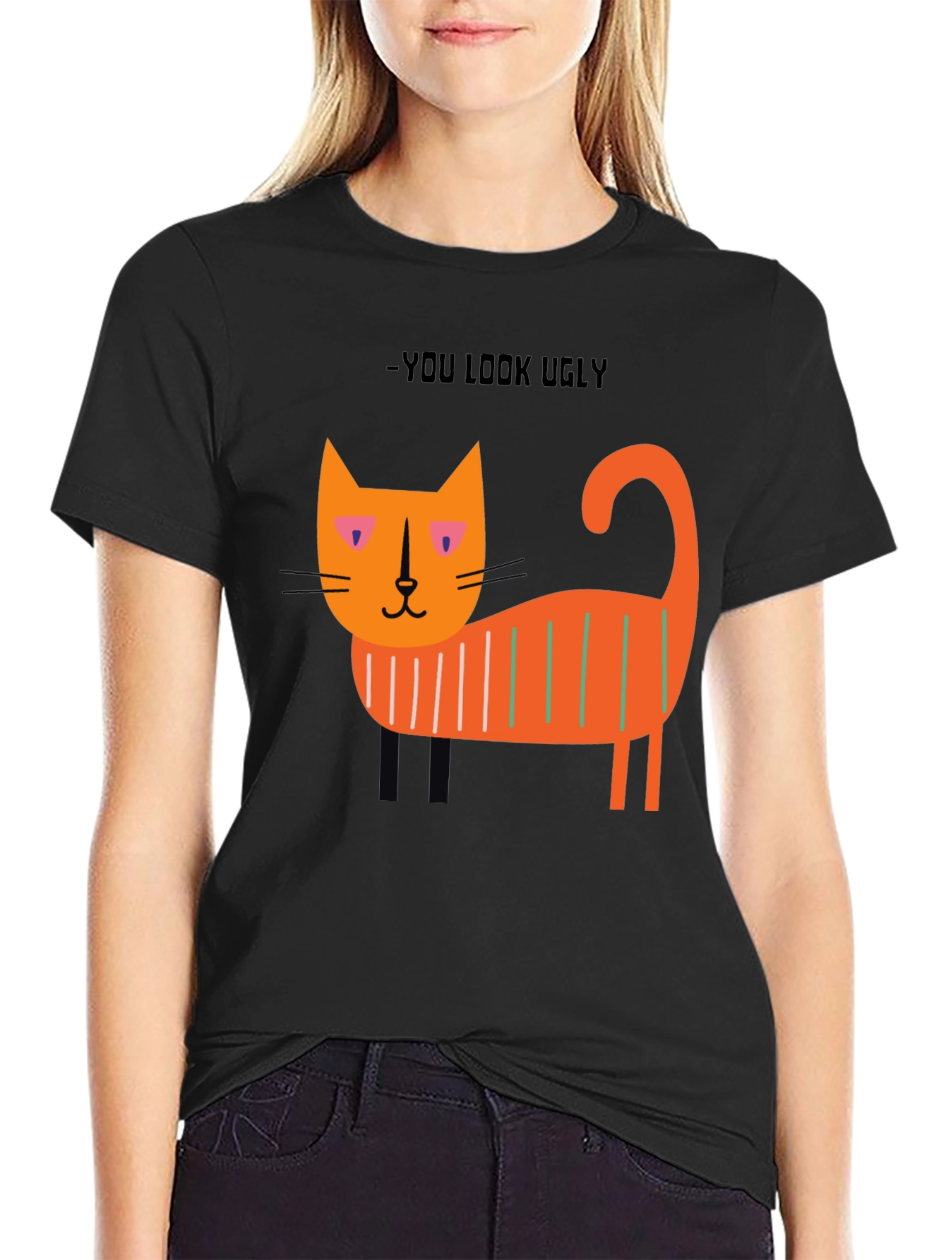 Black Ugly Cat Graphic T-Shirt - Black view 2