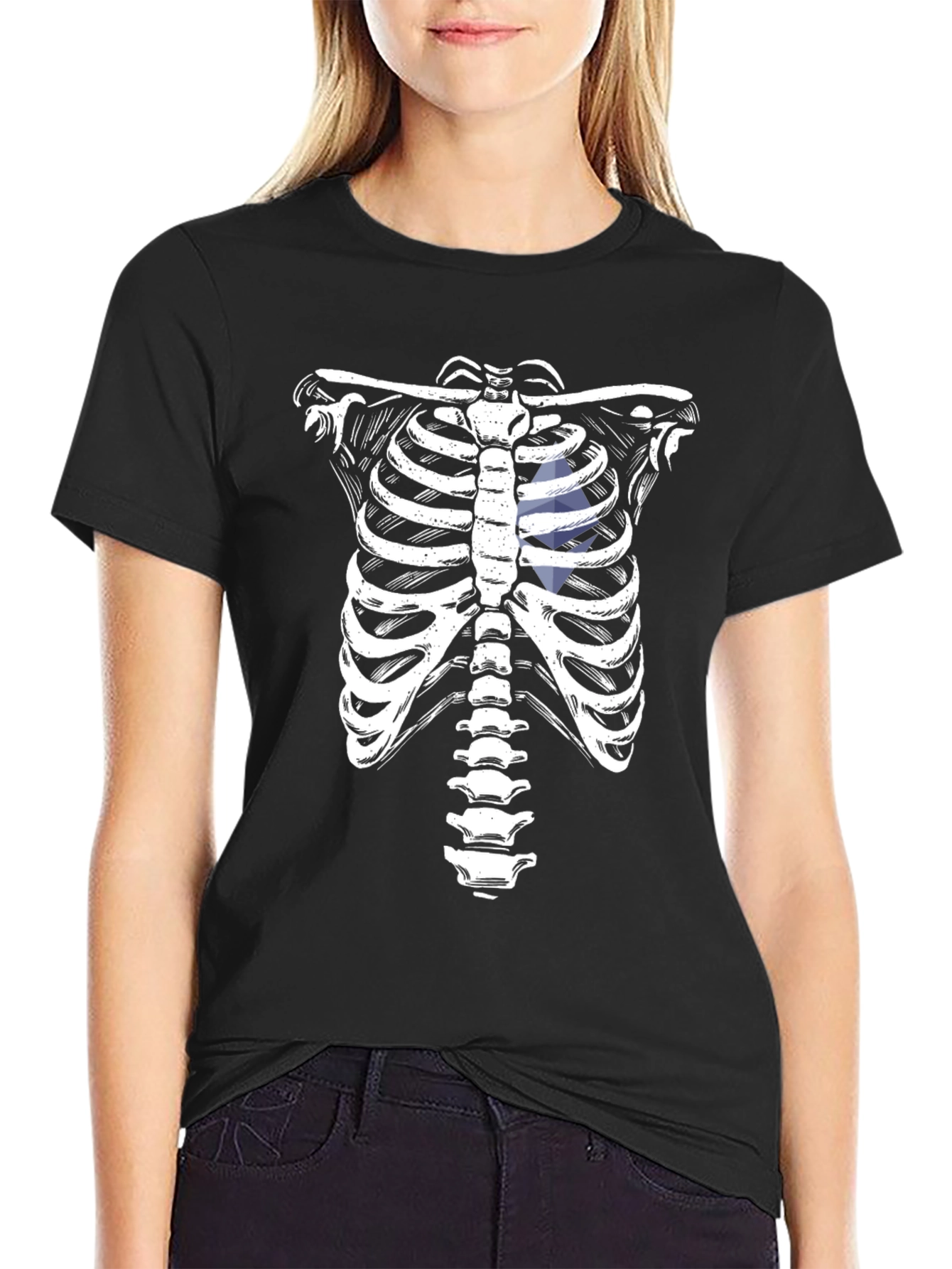Black Skeleton Rib Cage Graphic Tee - Halloween Costume view 2