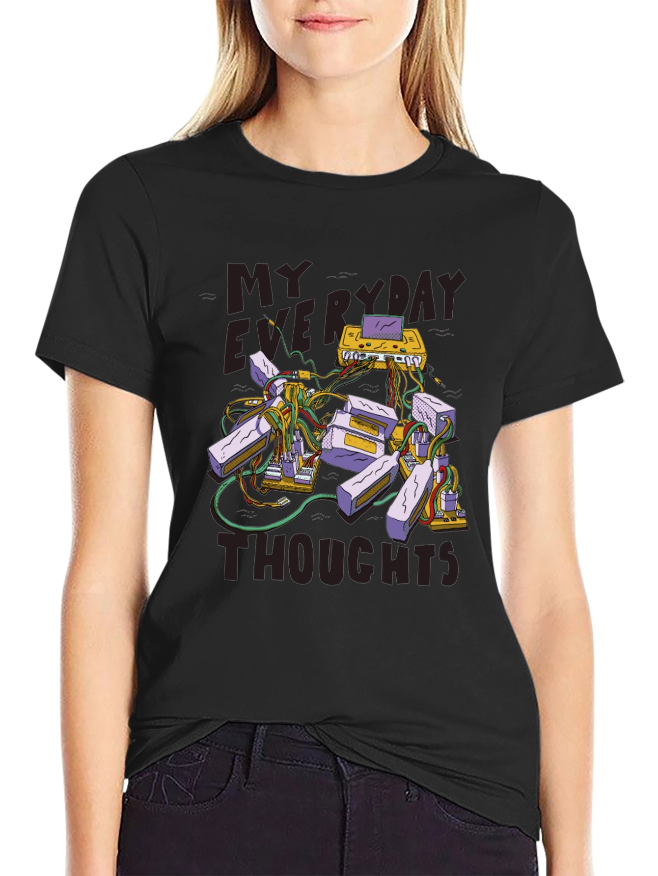 Black Everyday Thoughts Graphic Tee - Brainy Design view 2