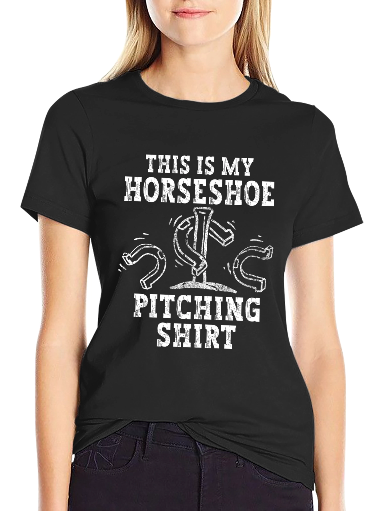 Black Horseshoe Pitching Shirt - Funny T-Shirt  view 2