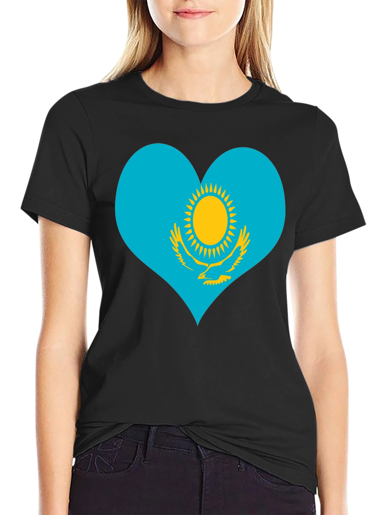 Kazakhstan Heart Flag Graphic Tee - Black - 2
