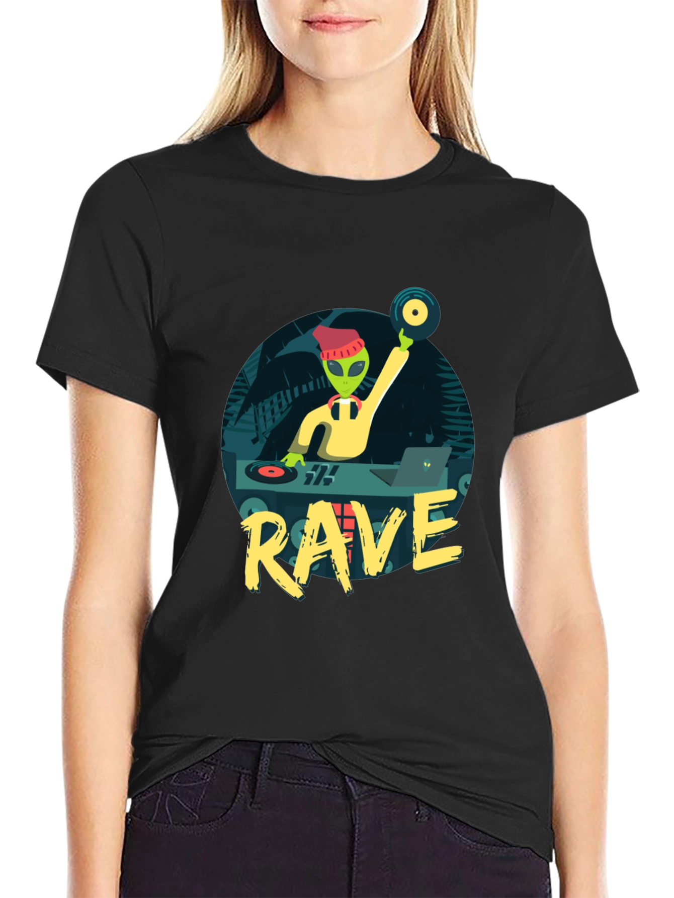 Black Alien DJ Rave T-Shirt view 2