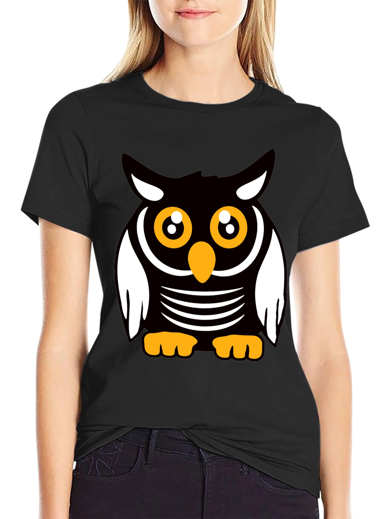 Black Cute Cartoon Owl Graphic T-Shirt view 2