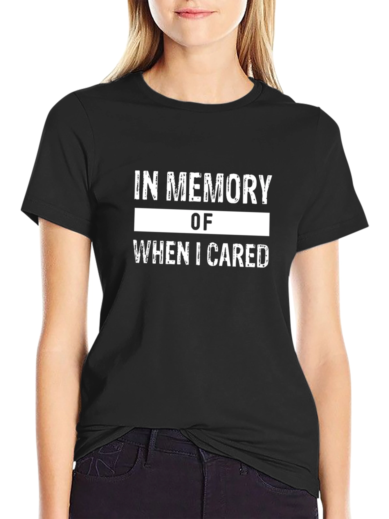Black Funny "In Memory of When I Cared" Black T-Shirt view 2
