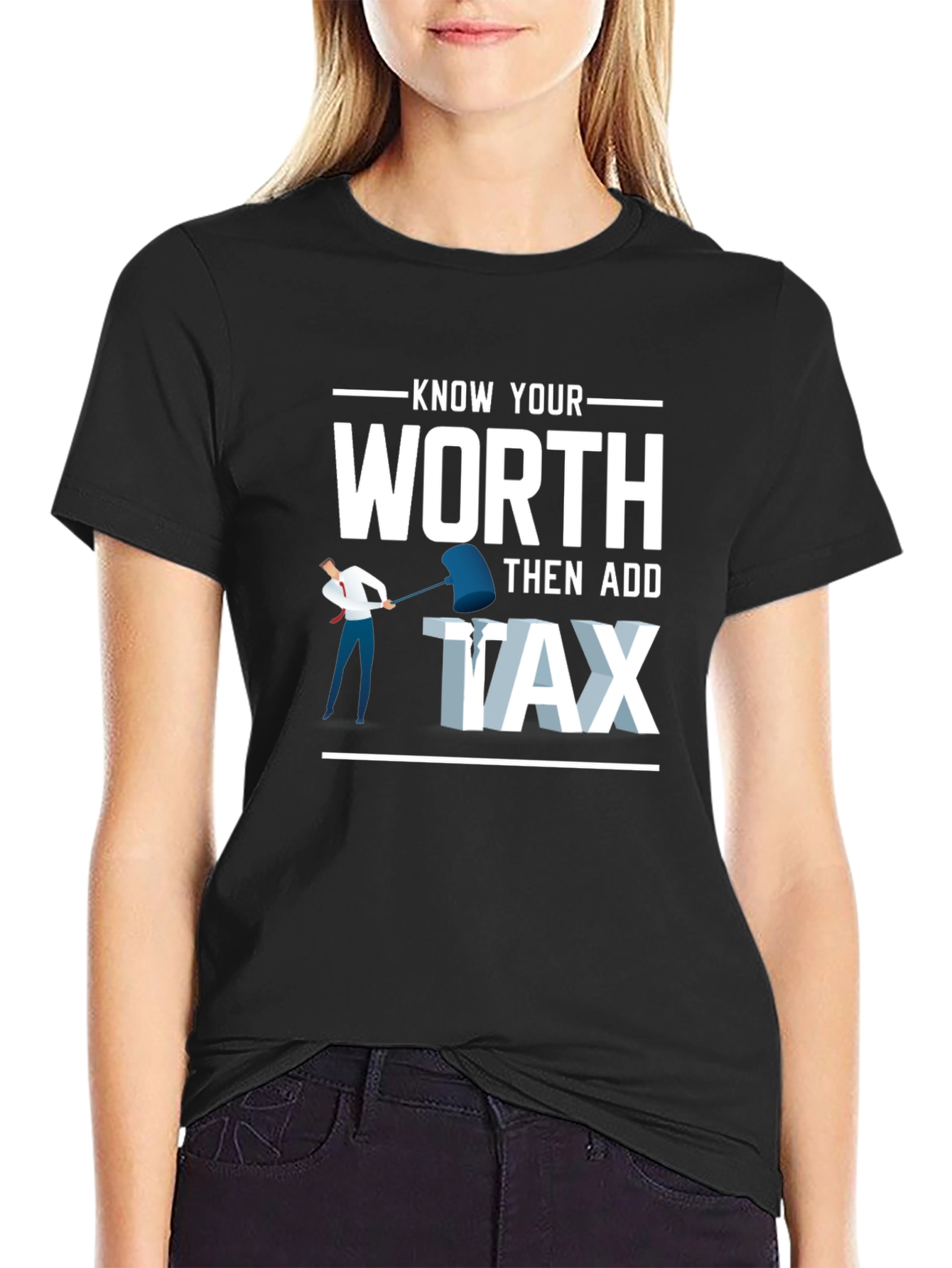 Black Know Your Worth Add Tax Graphic T-Shirt view 2