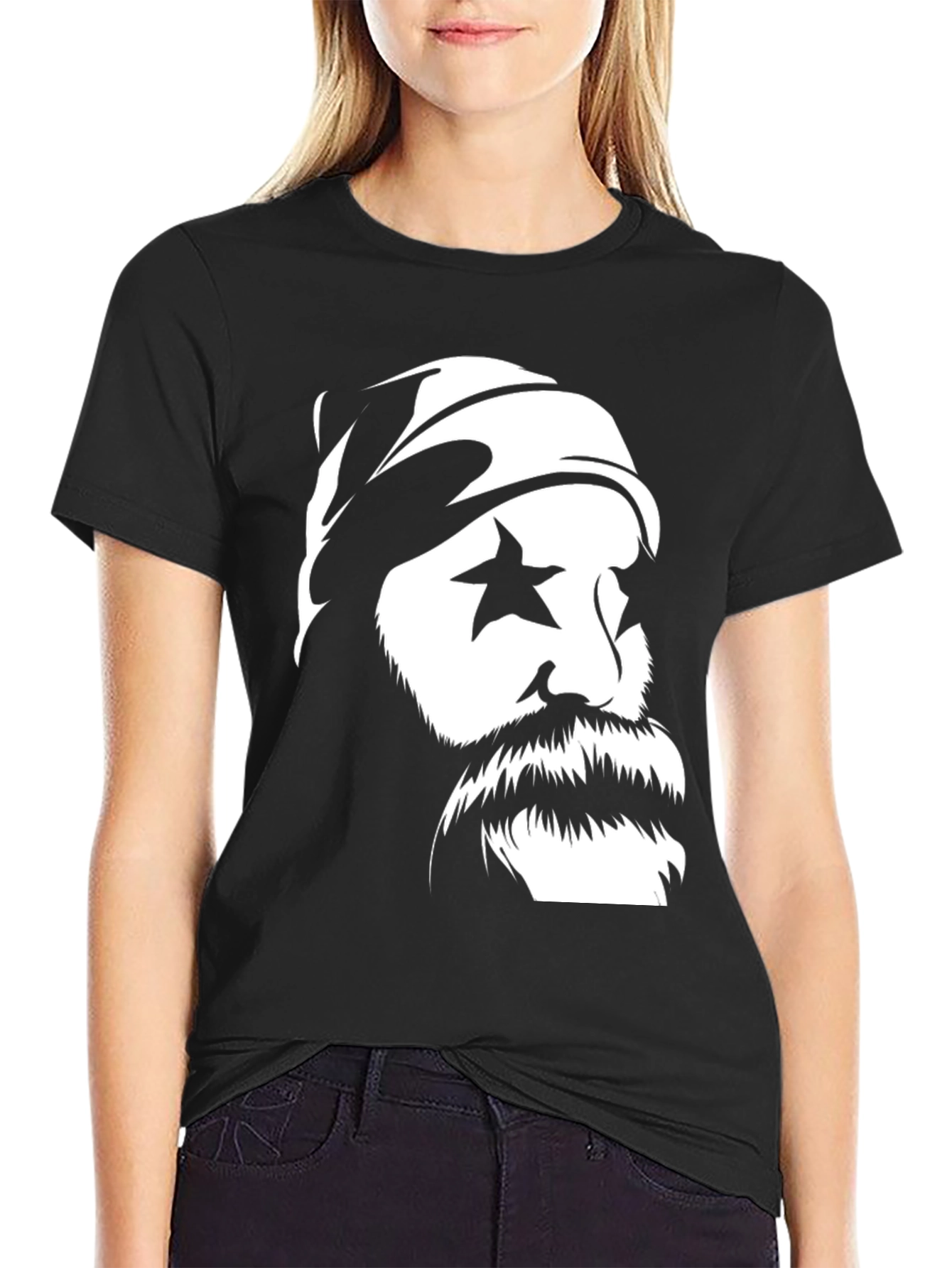 Black Cool Graphic Tee: Star Eyed Bearded Man view 2