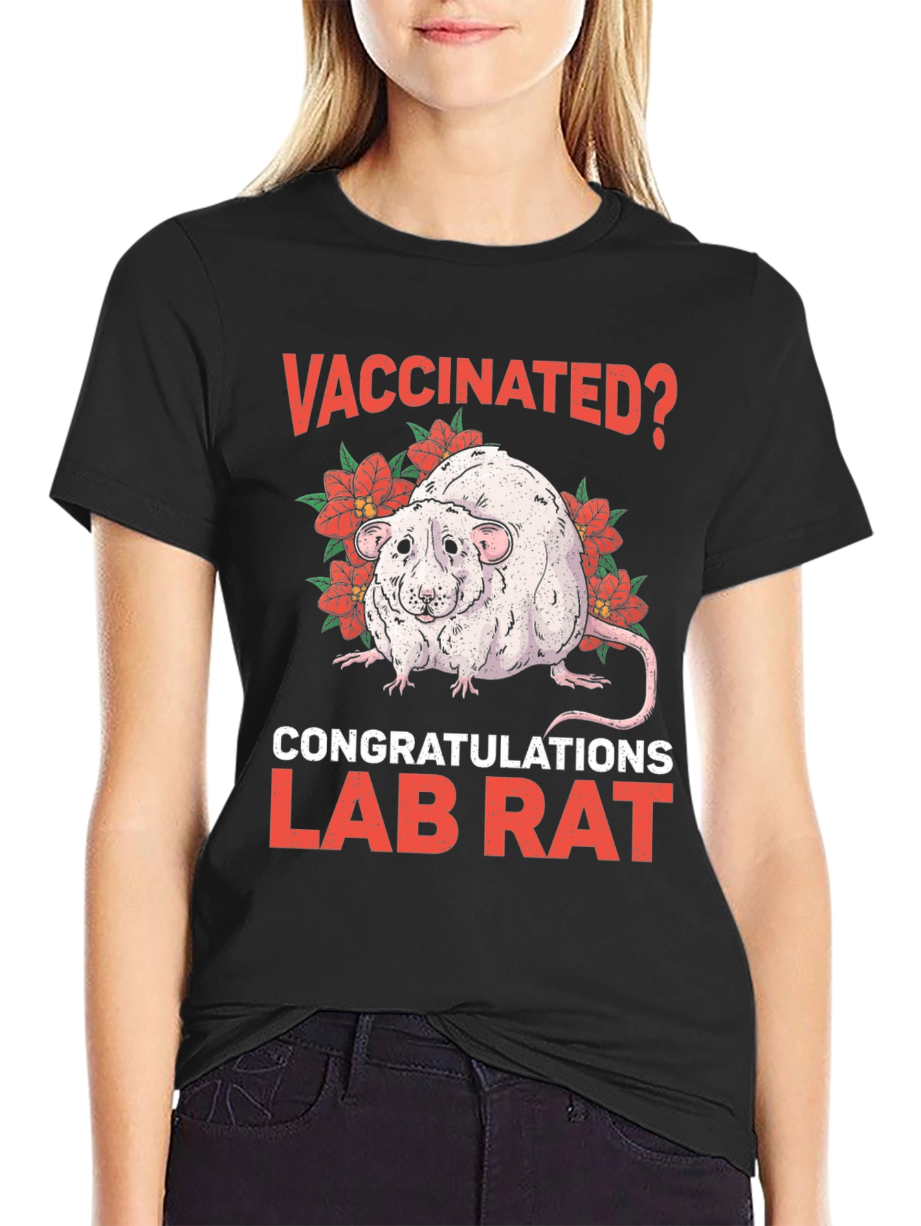 Black Vaccinated Lab Rat Graphic T-Shirt view 2