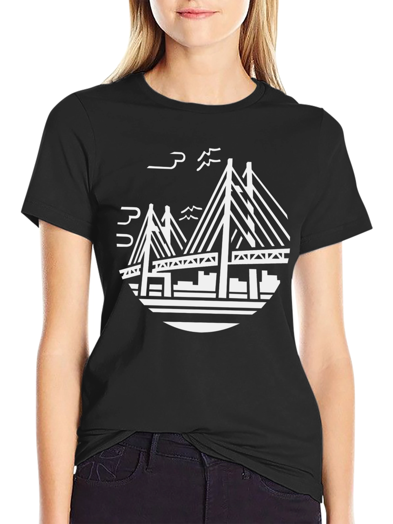 Black Black Bridge Graphic Tee - Stylish Crew Neck T-Shirt view 2