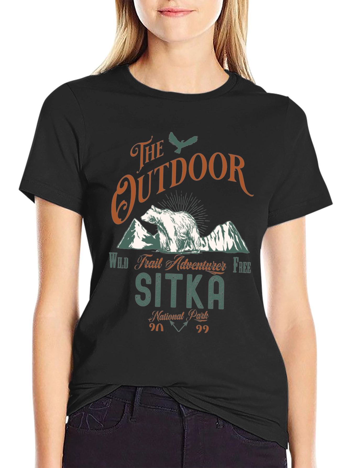 Black Outdoor Adventure T-Shirt - Sitka National Park Bear Design view 2