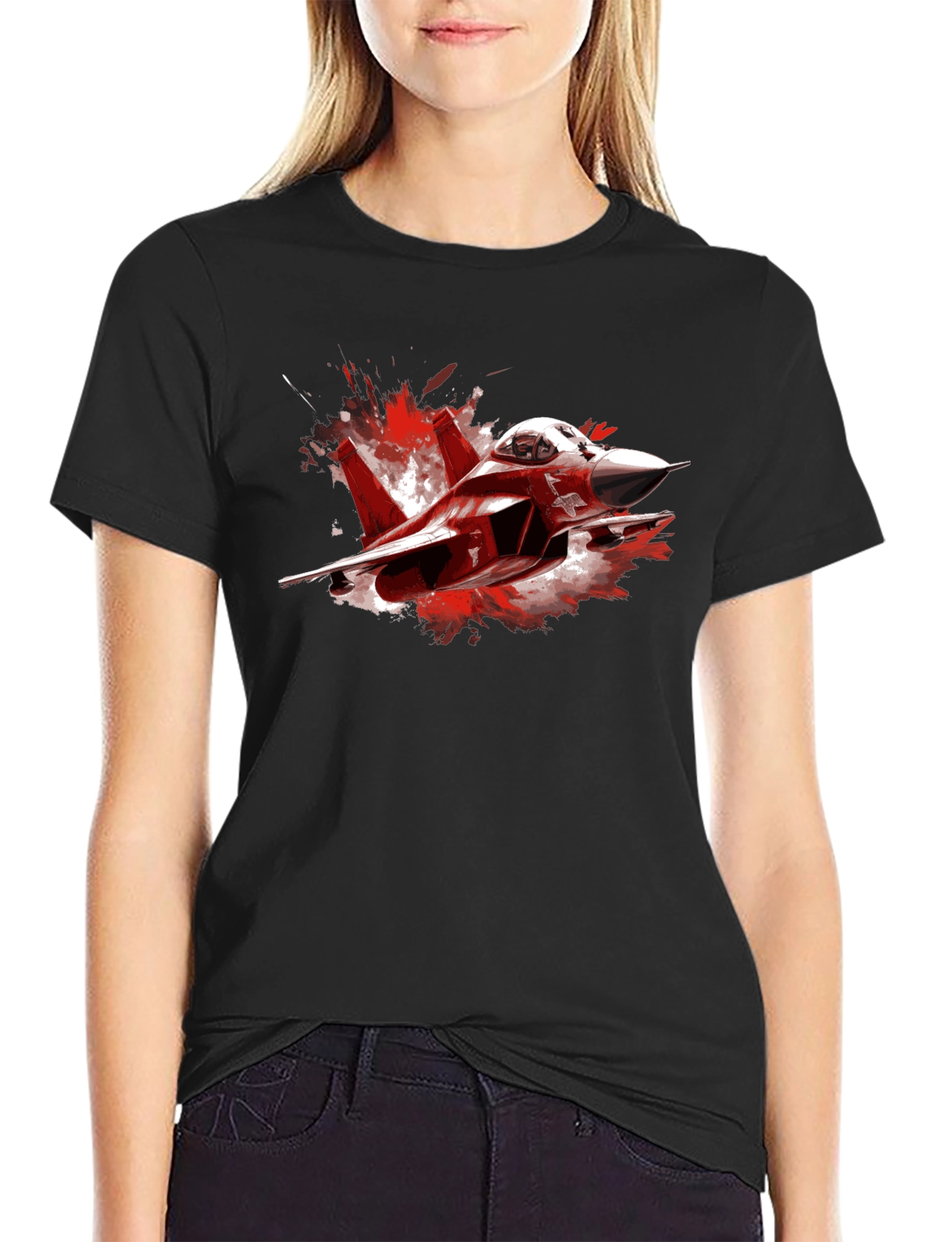 Black Fighter Jet Graphic Tee - Bold & Stylish view 2