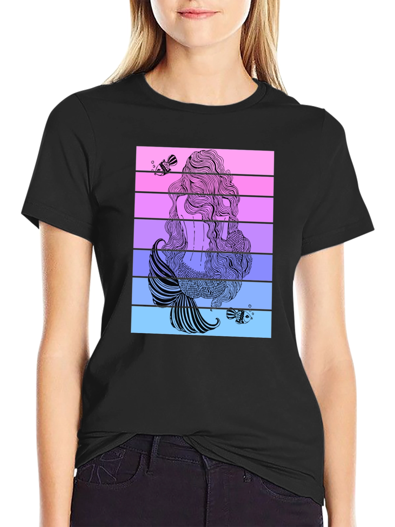 Black Mermaid Tail Graphic T-Shirt - Stylish Black Tee view 2