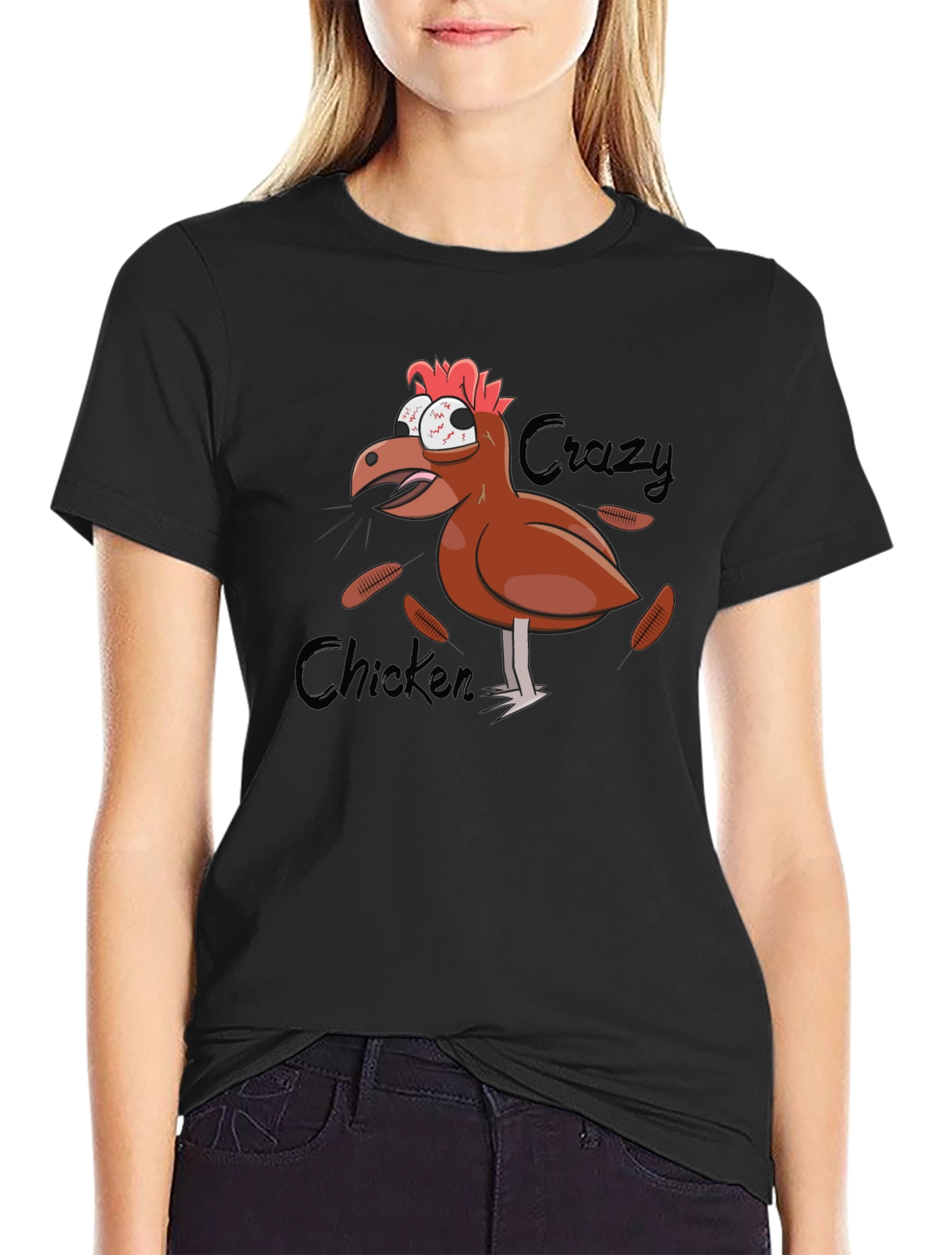 Black Crazy Chicken Graphic T-Shirt - Black view 2