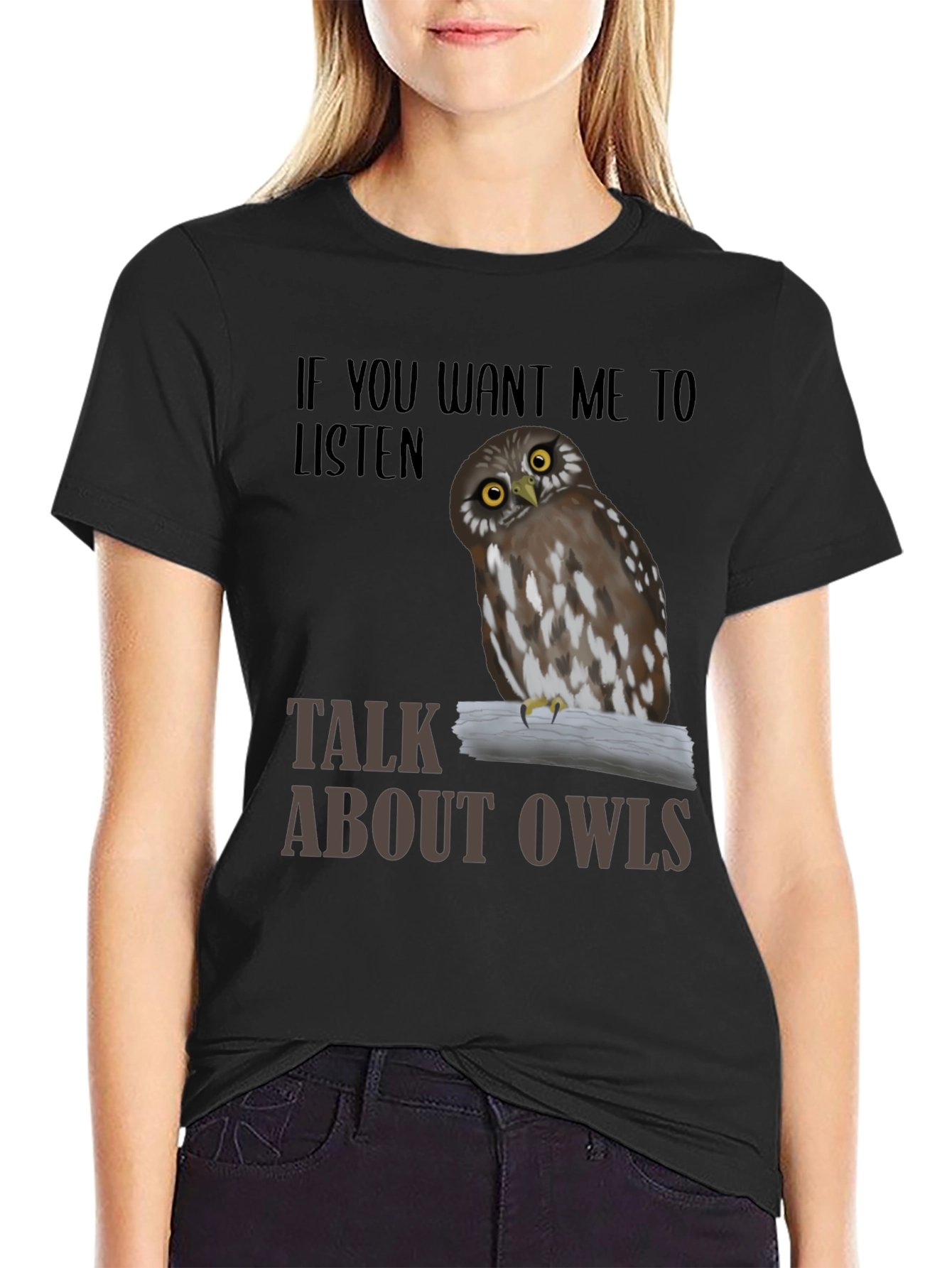 Black Talk About Owls T-Shirt, Funny Owl Lover Tee view 2