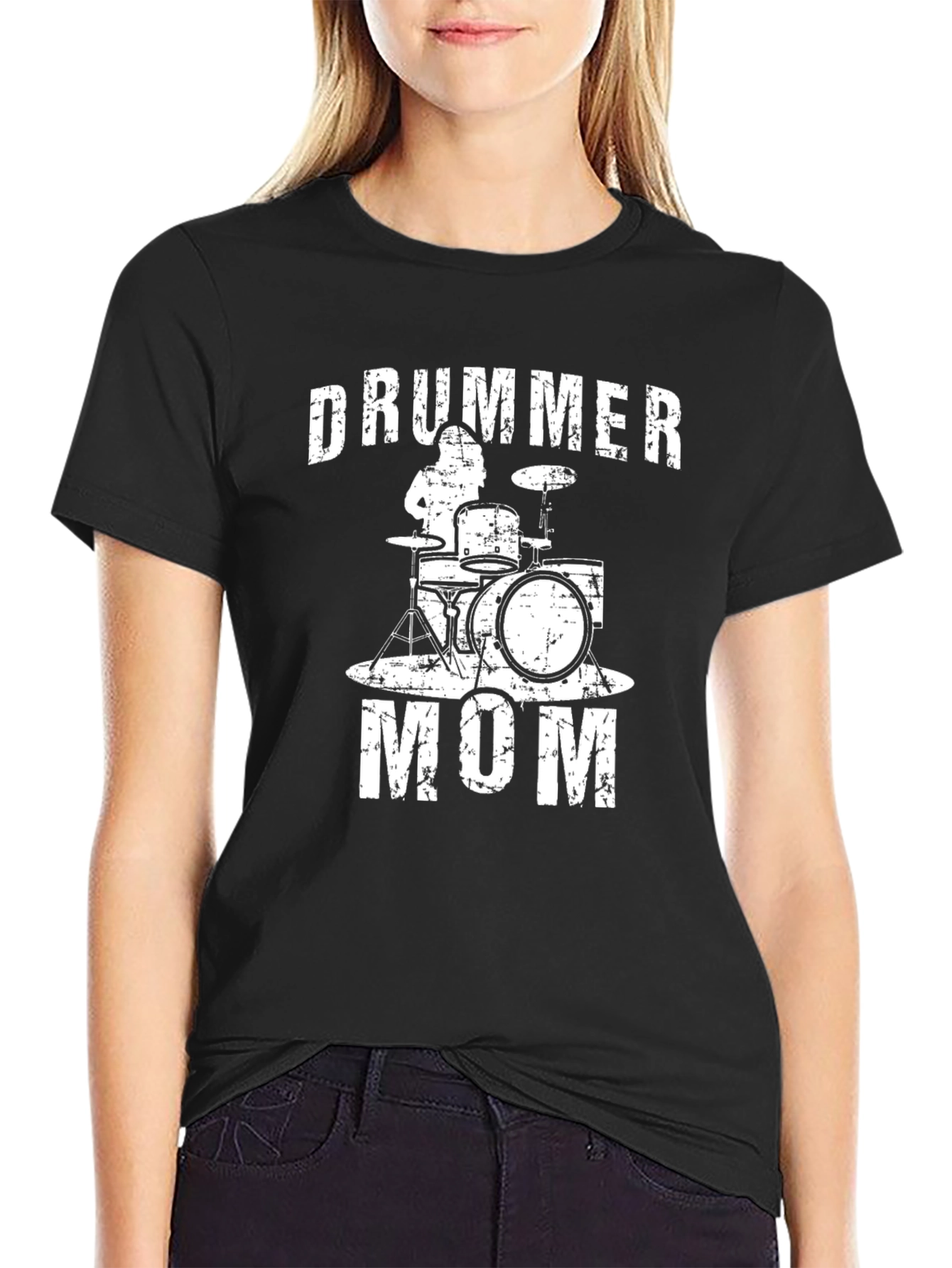 Black Drummer Mom Graphic T-Shirt - Black view 2