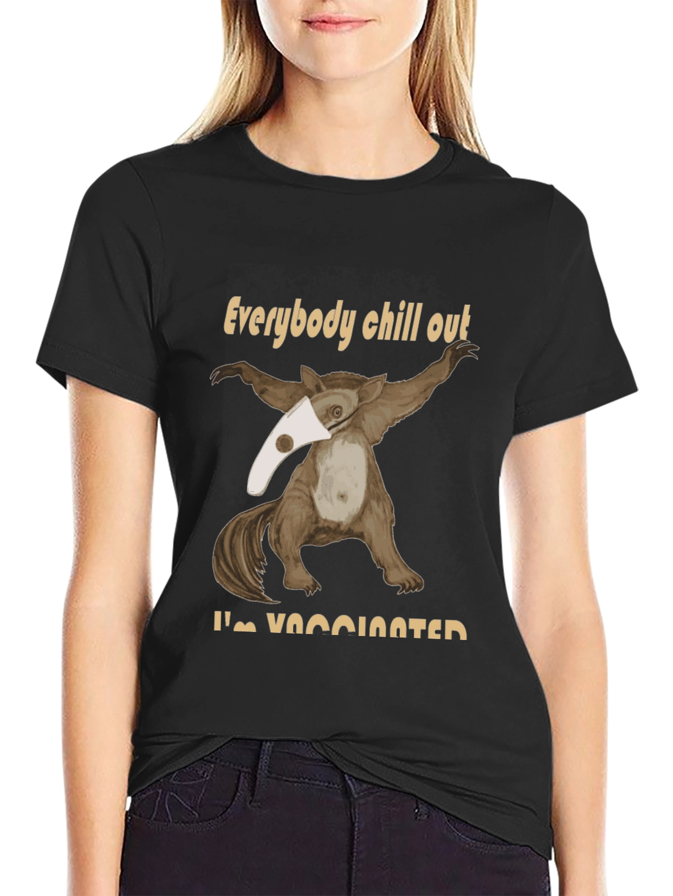 Black Funny Vaccinated Opossum T-Shirt view 2