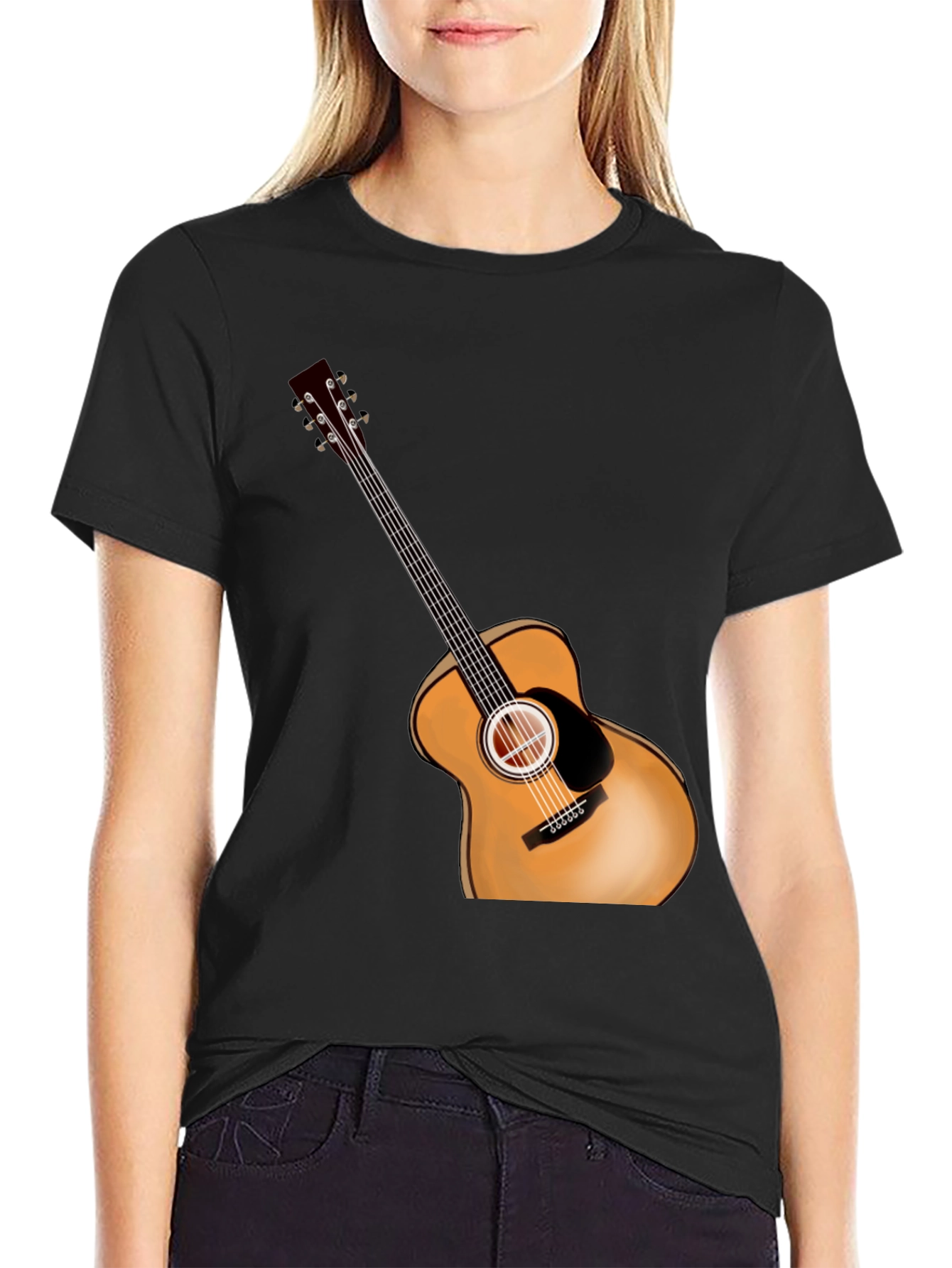 Black Acoustic Guitar Graphic Black Tee view 2