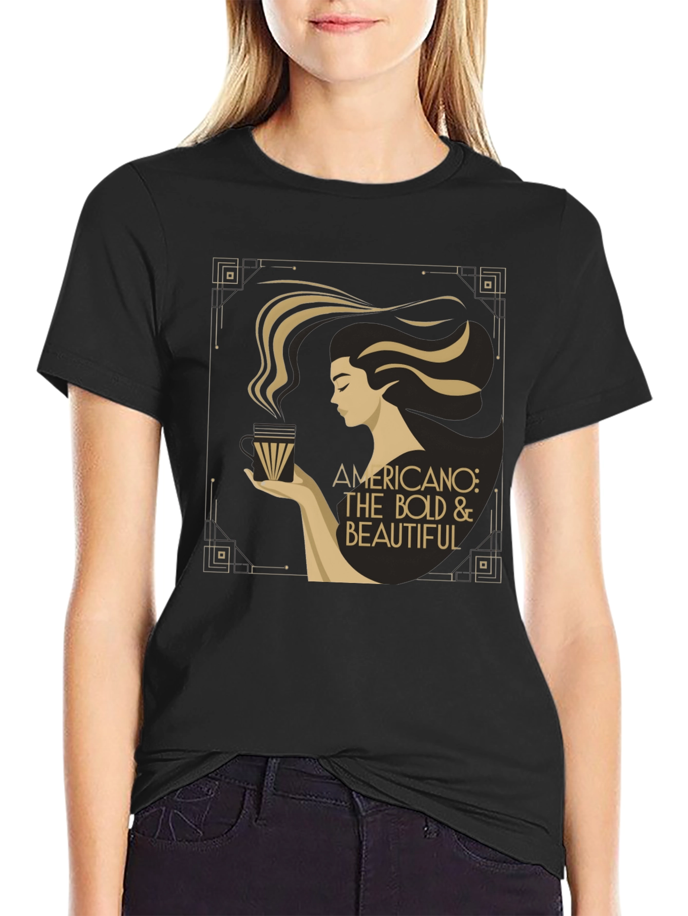 Black Bold & Beautiful Americano Coffee Graphic T-Shirt view 2