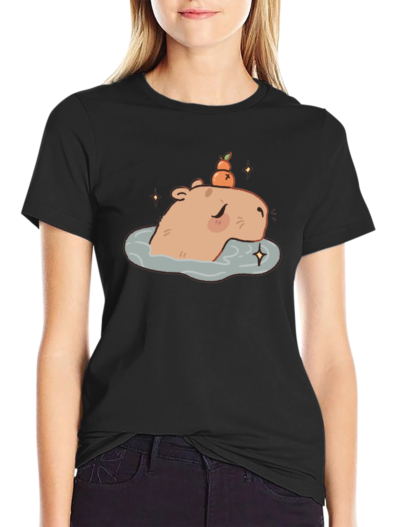 Black Capybara Relaxing T-Shirt - Cute Cartoon Tee view 2
