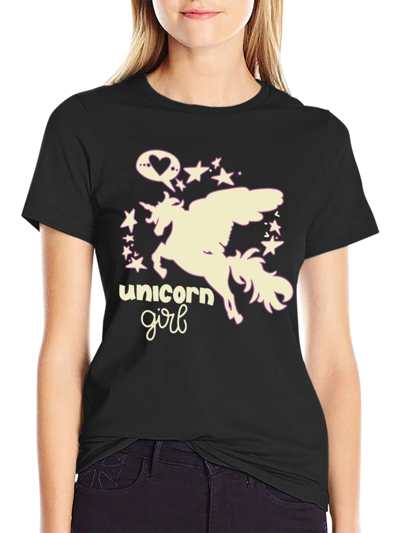Black Unicorn Girl Black Graphic Tee view 2