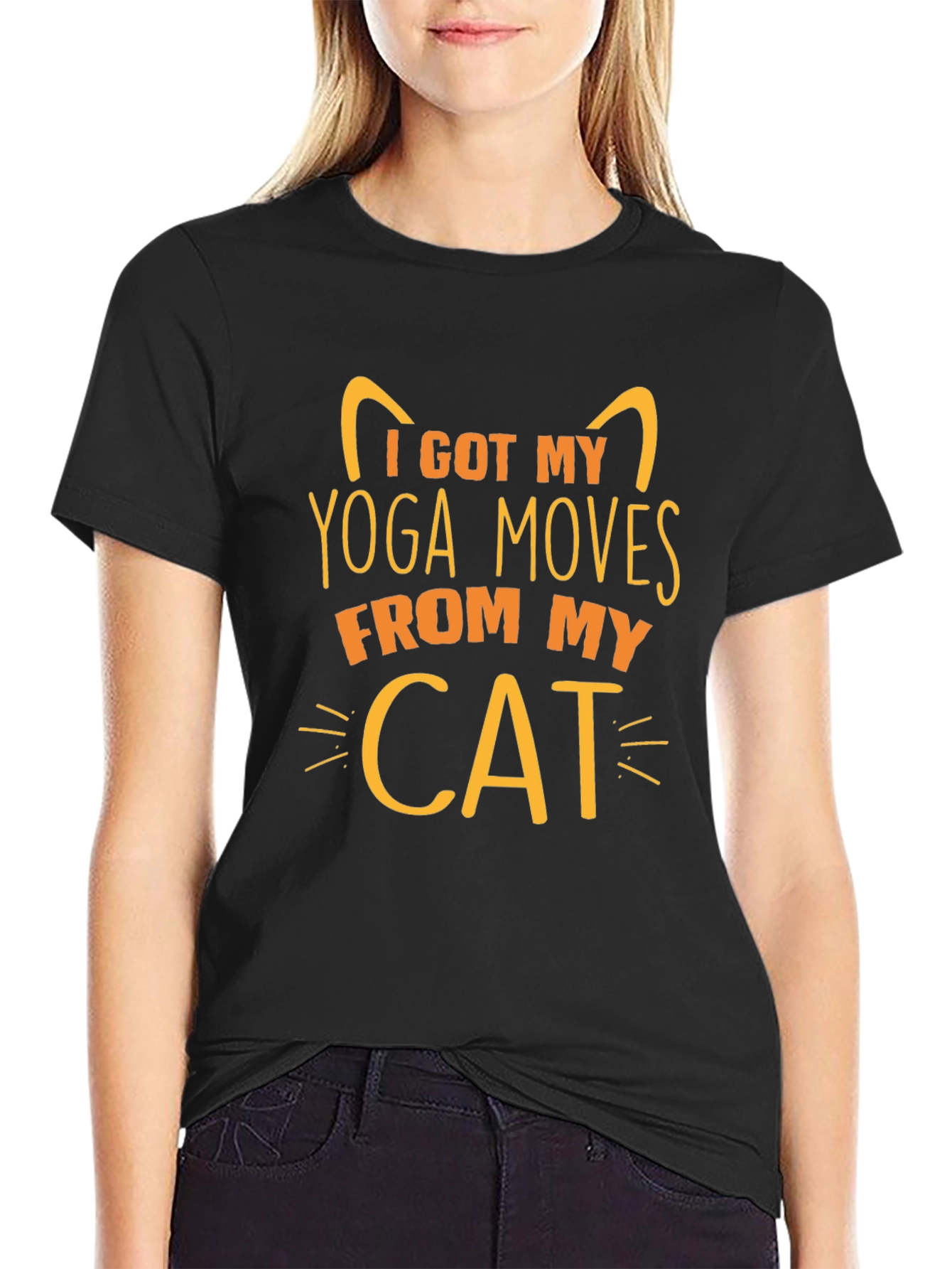 Black Yoga Cat T-Shirt - I Got My Yoga Moves From My Cat view 2