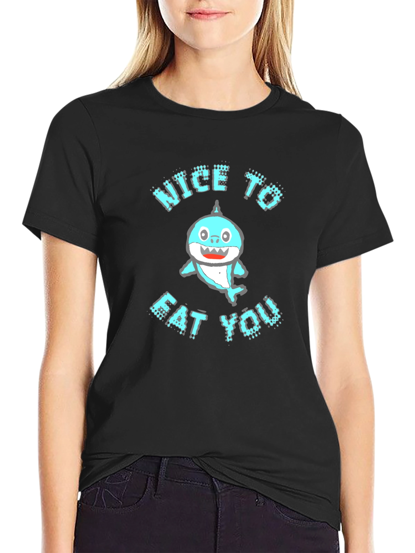 Black Funny Shark 'Nice to Eat You' Graphic Tee view 2