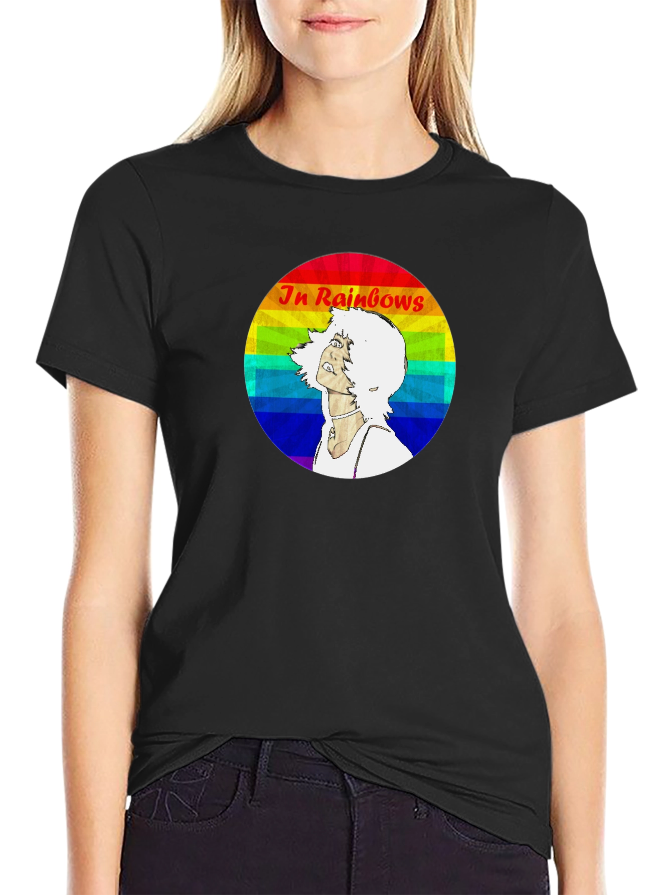 Black In Rainbows Graphic T-Shirt - Black Cotton Blend view 2