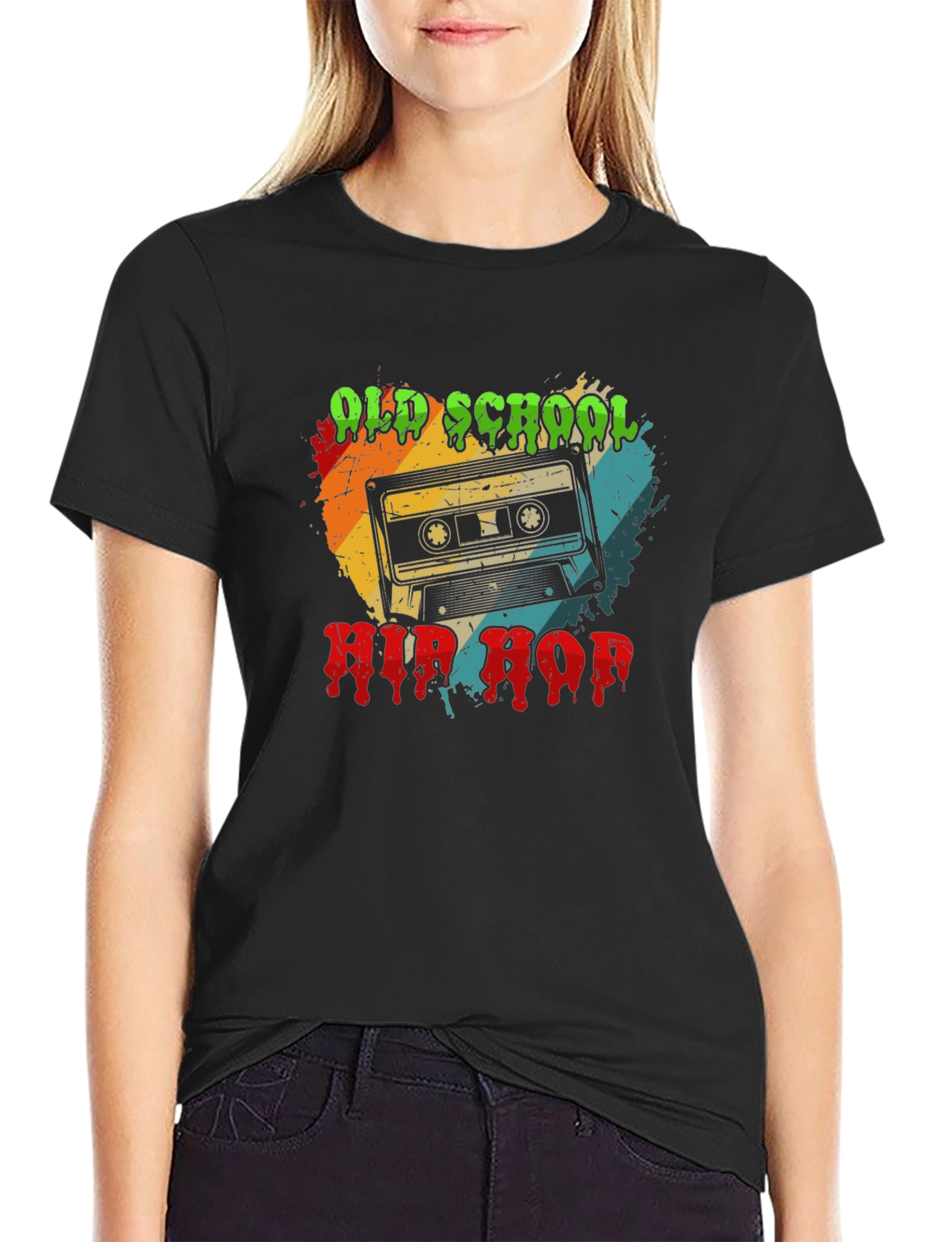 Black Old School Hip Hop Cassette Tape Graphic Tee view 2