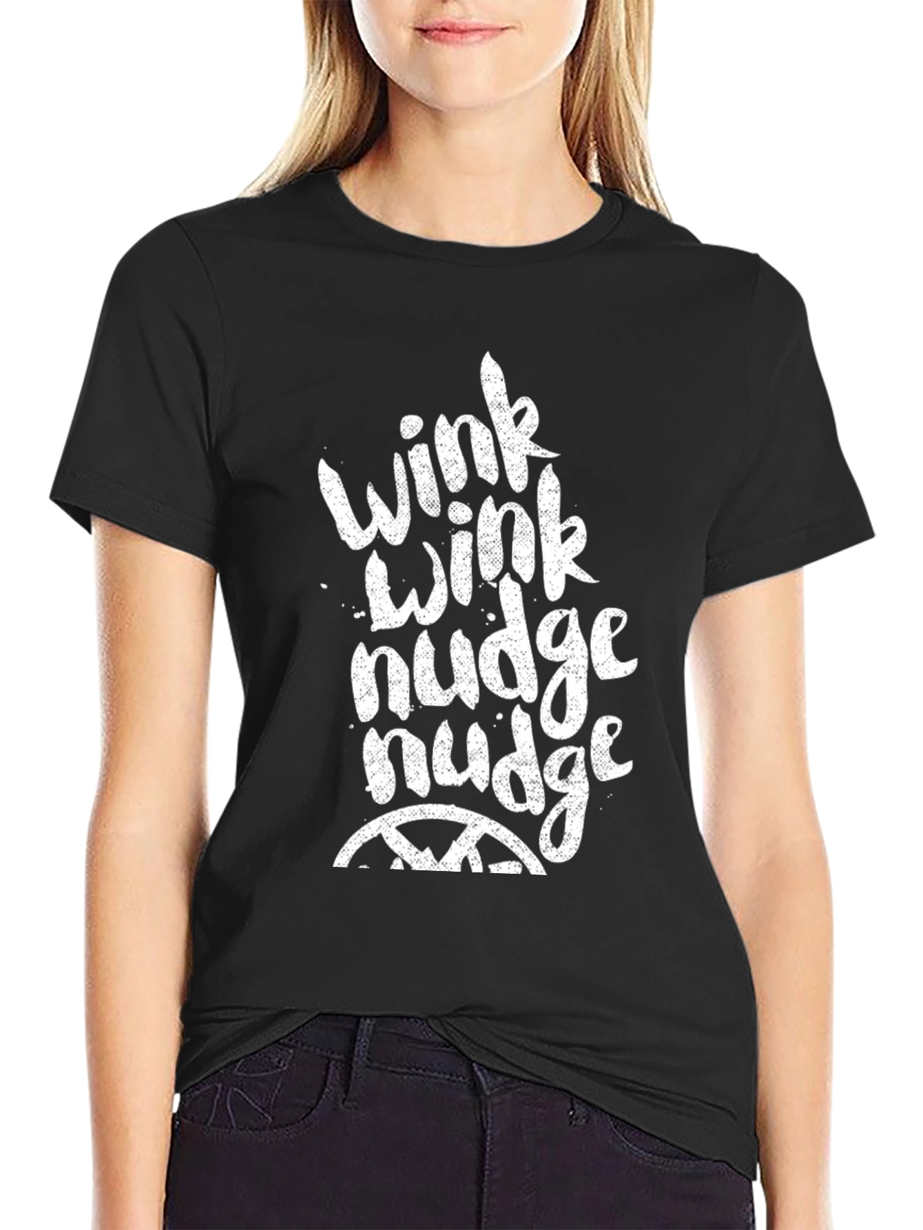 Black Wink Nudge Graphic Tee - Black Cotton T-Shirt view 2
