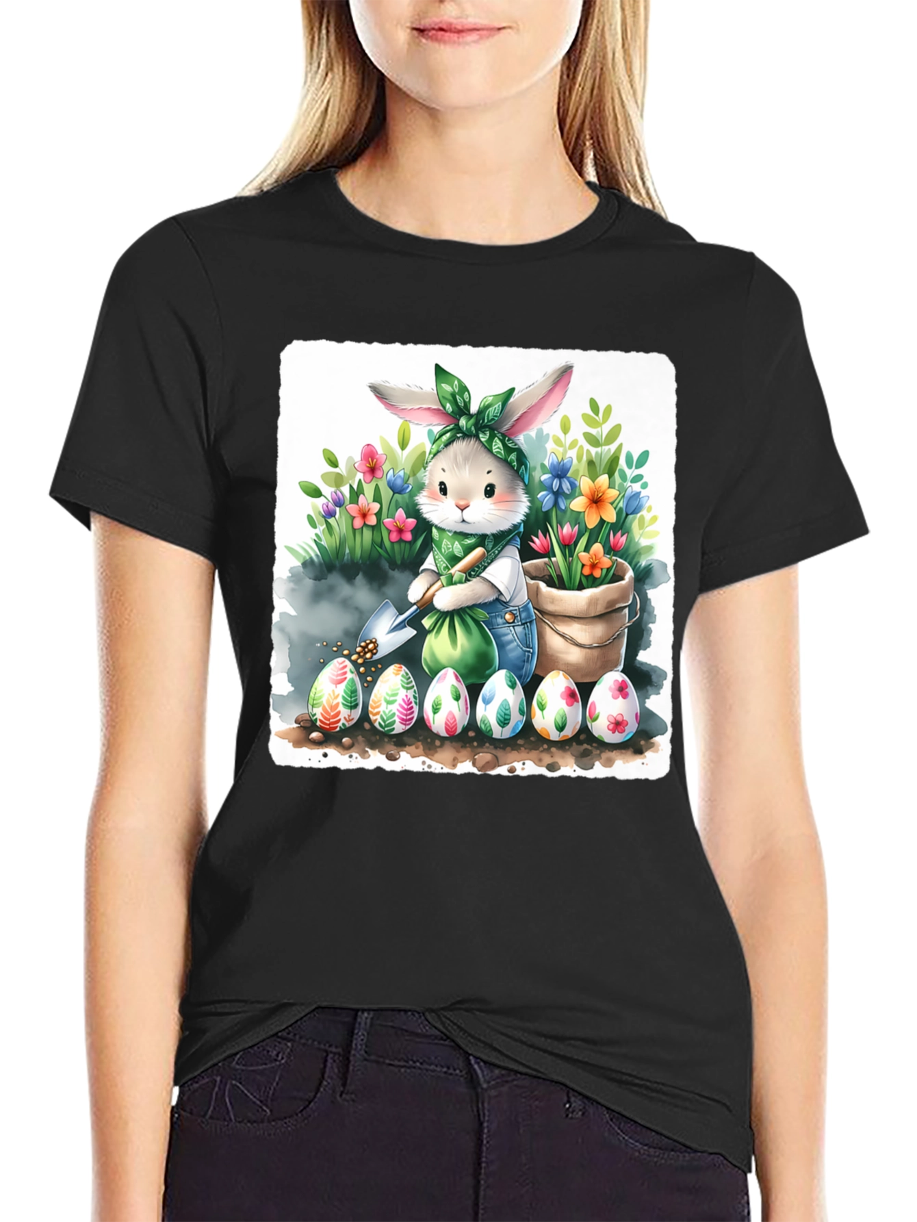 Black Easter Bunny Gardening T-Shirt view 2
