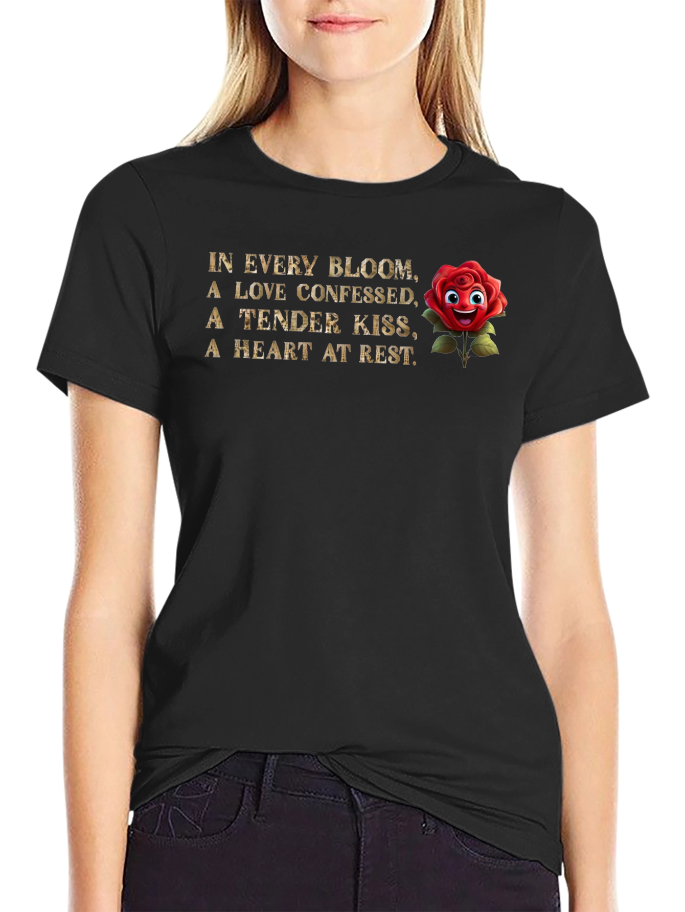 Black Romantic Rose T-Shirt: Love Confessed Graphic Tee view 2
