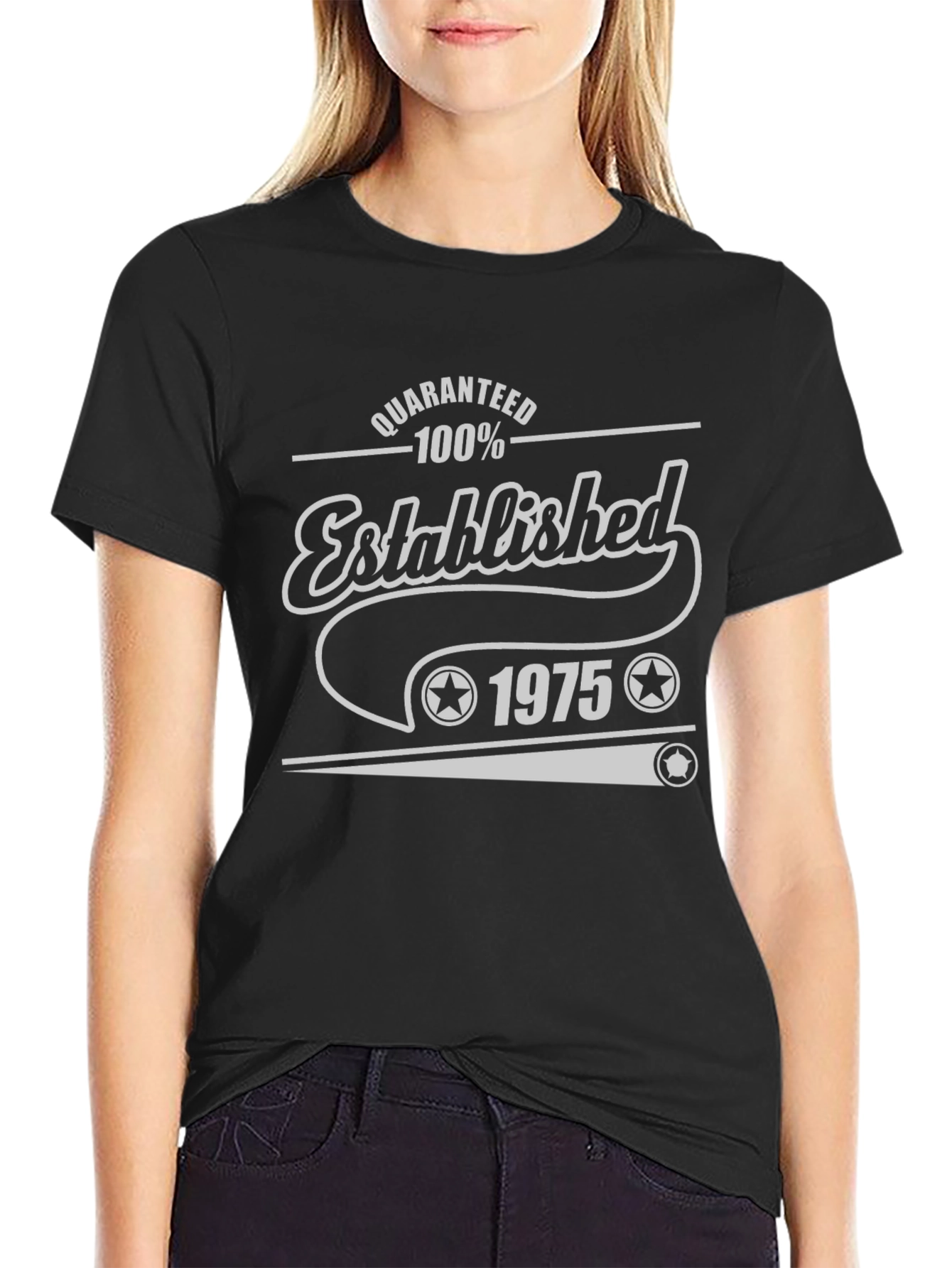 Black Established 1975 T-Shirt, Guaranteed 100% Cotton view 2