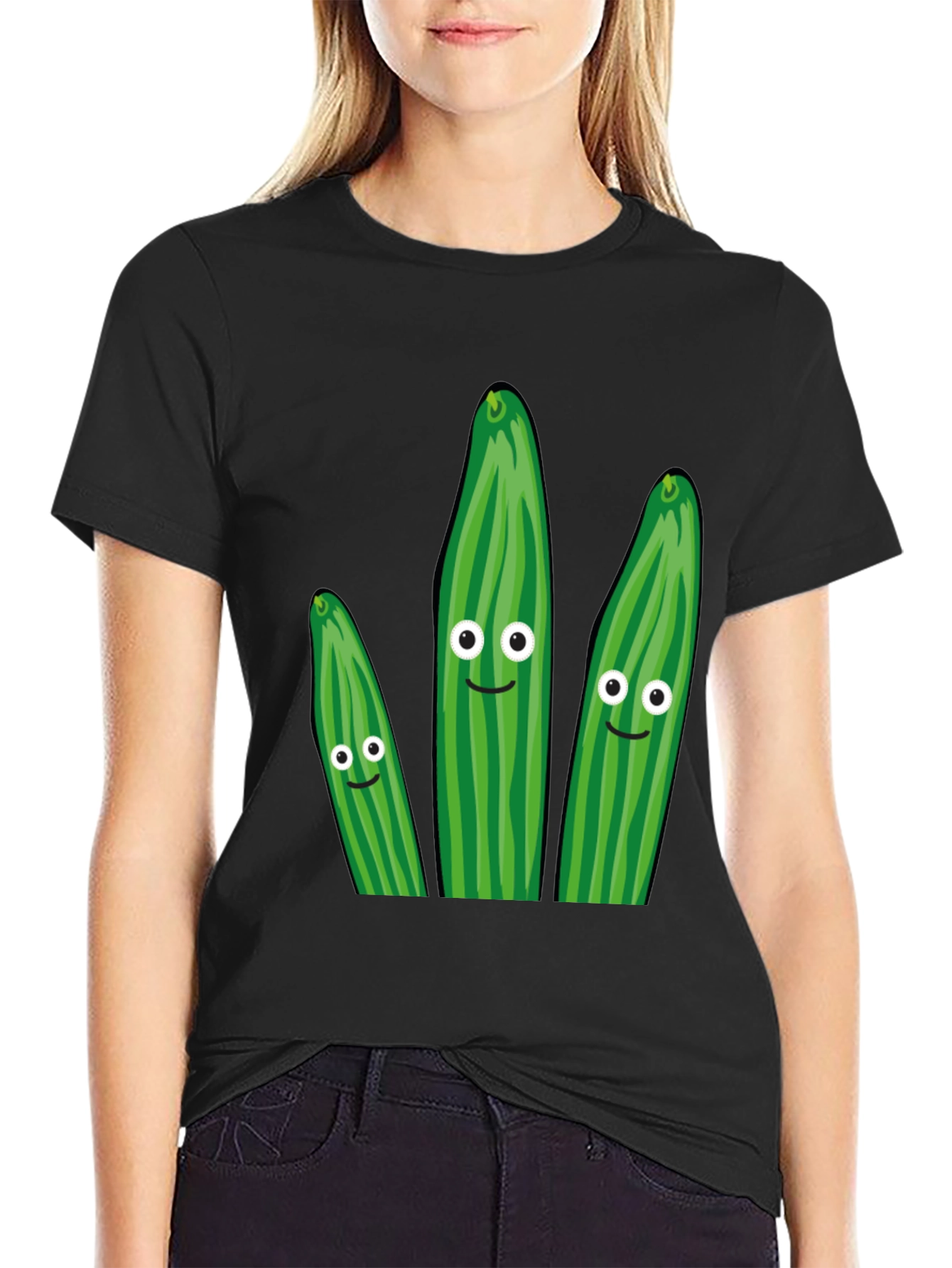 Black Funny Cucumber Graphic T-Shirt - Quirky Novelty Tee view 2