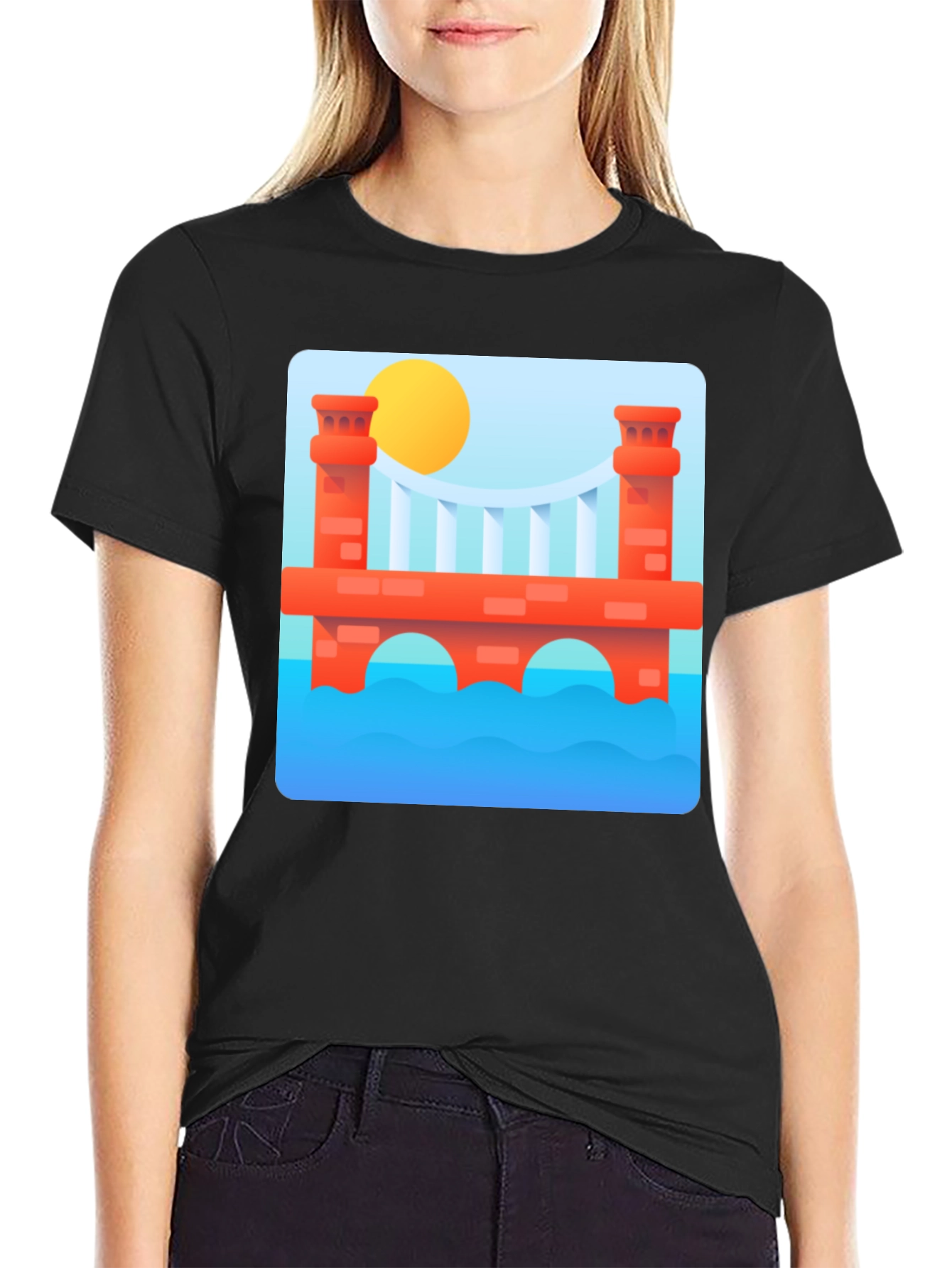 Black Abstract Bridge Graphic T-Shirt view 2