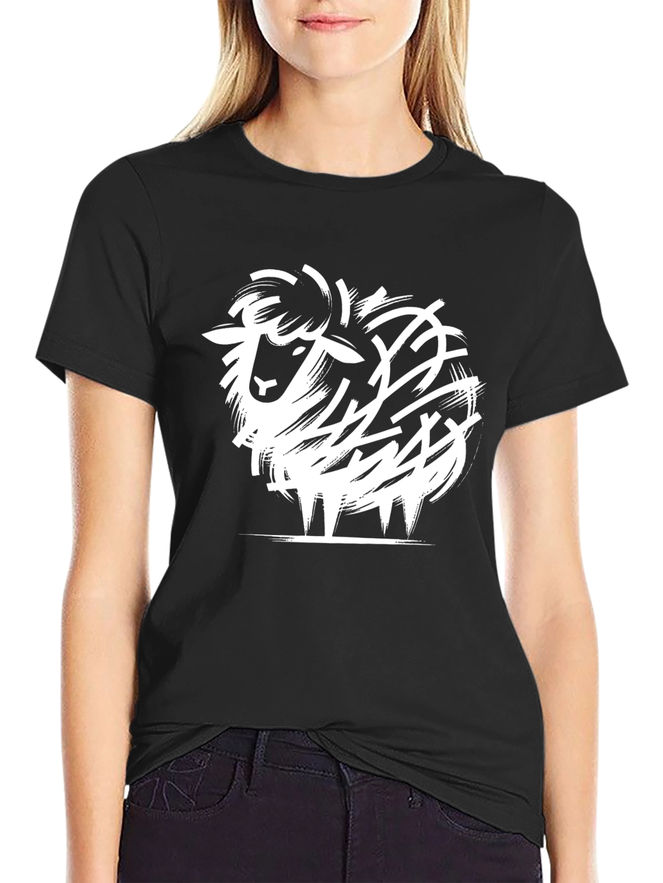 Black Abstract Sheep Graphic Tee - Black Cotton Blend view 2