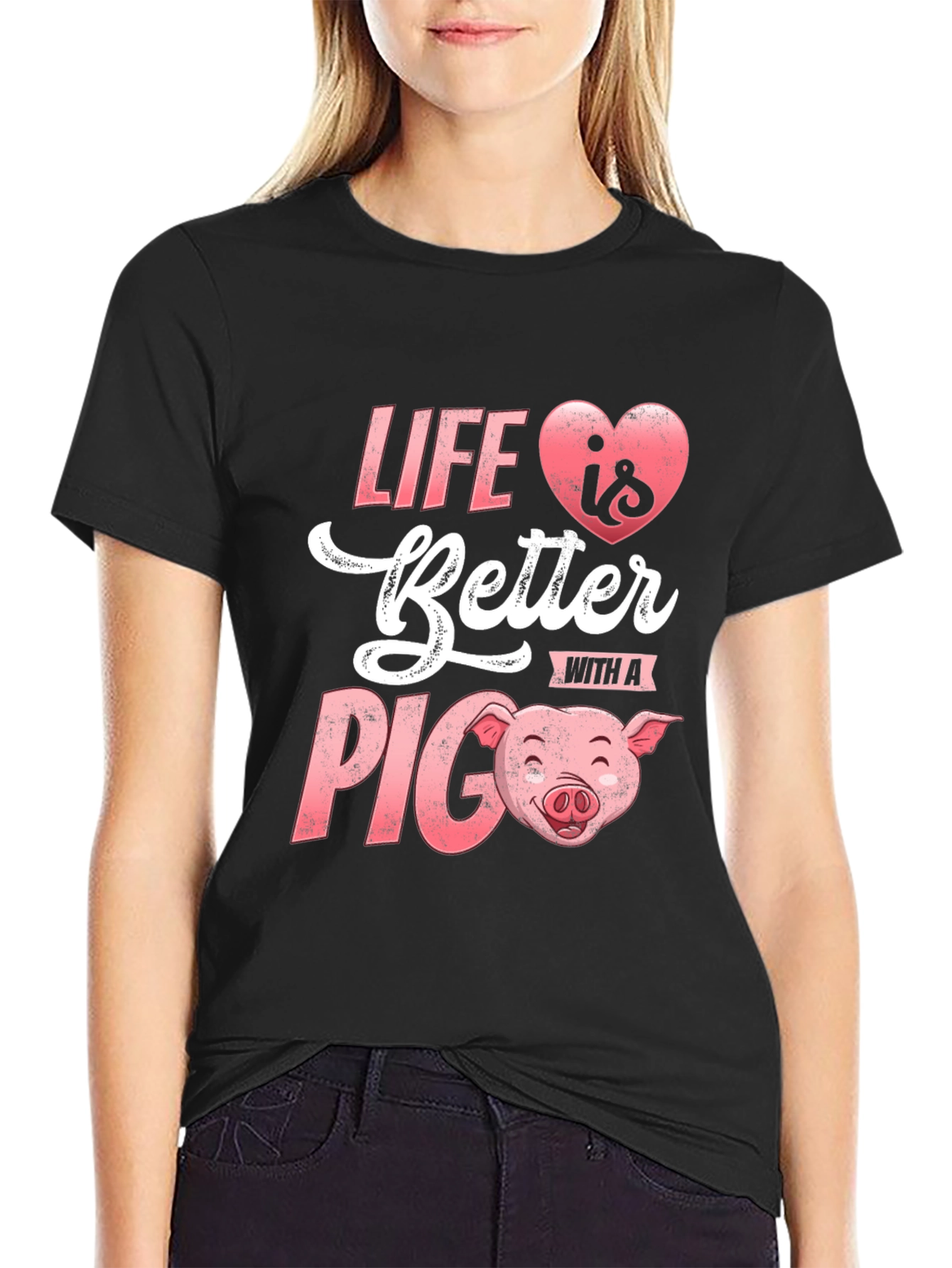 Black Life Is Better With A Pig Graphic T-Shirt view 2