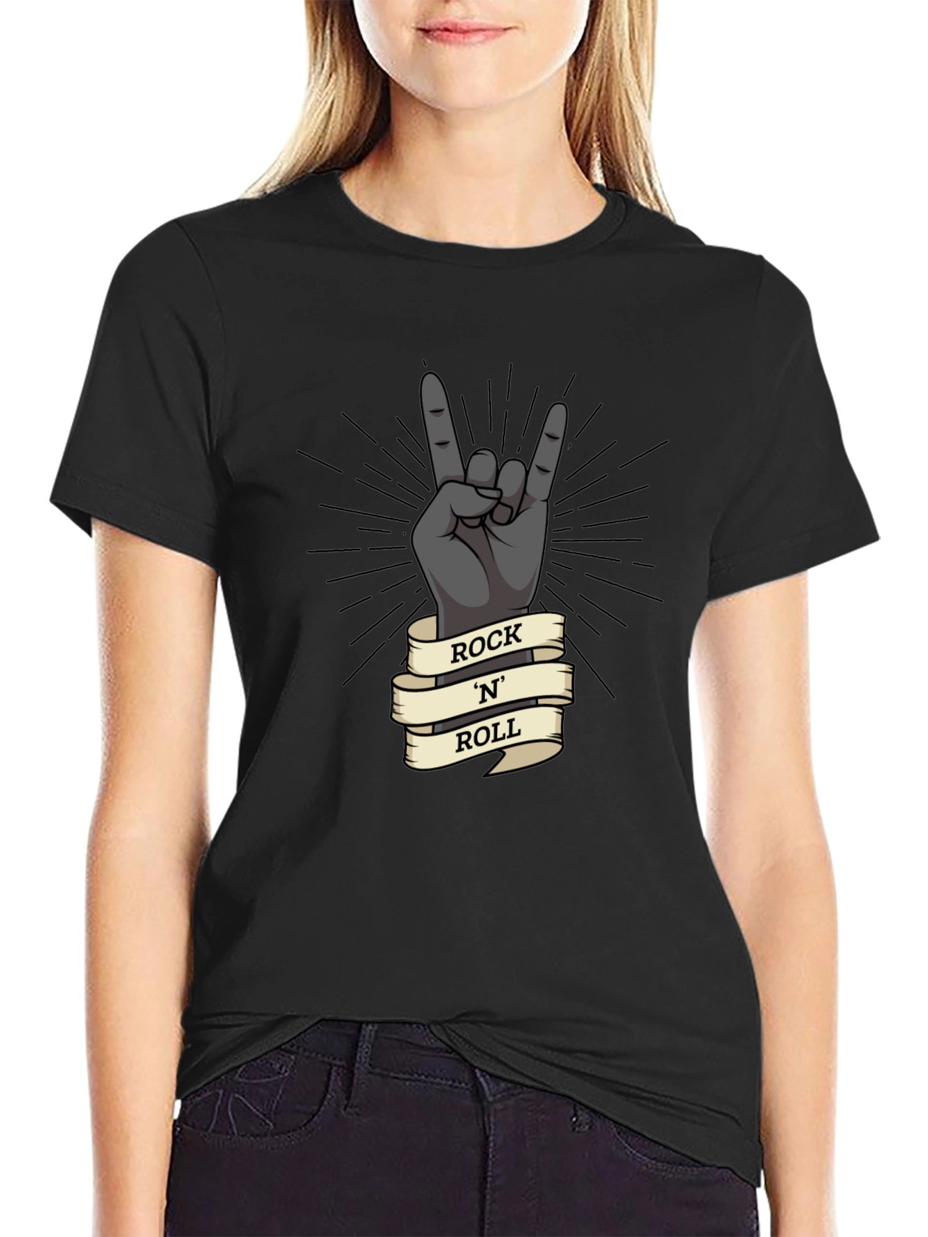 Black Rock 'N' Roll Hand Gesture Graphic T-Shirt view 2
