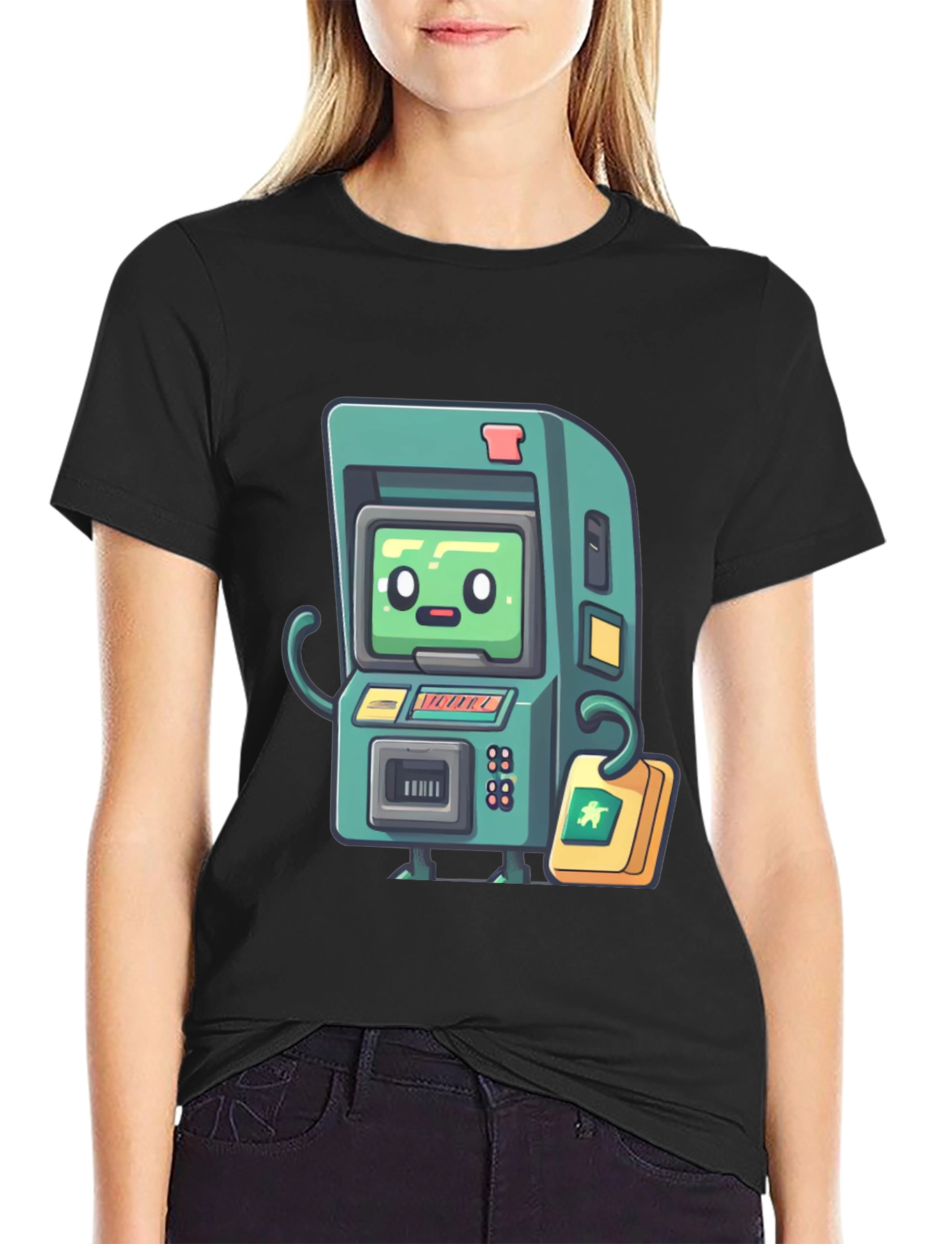 Black Retro Arcade Game T-Shirt - Black Cotton Tee view 2
