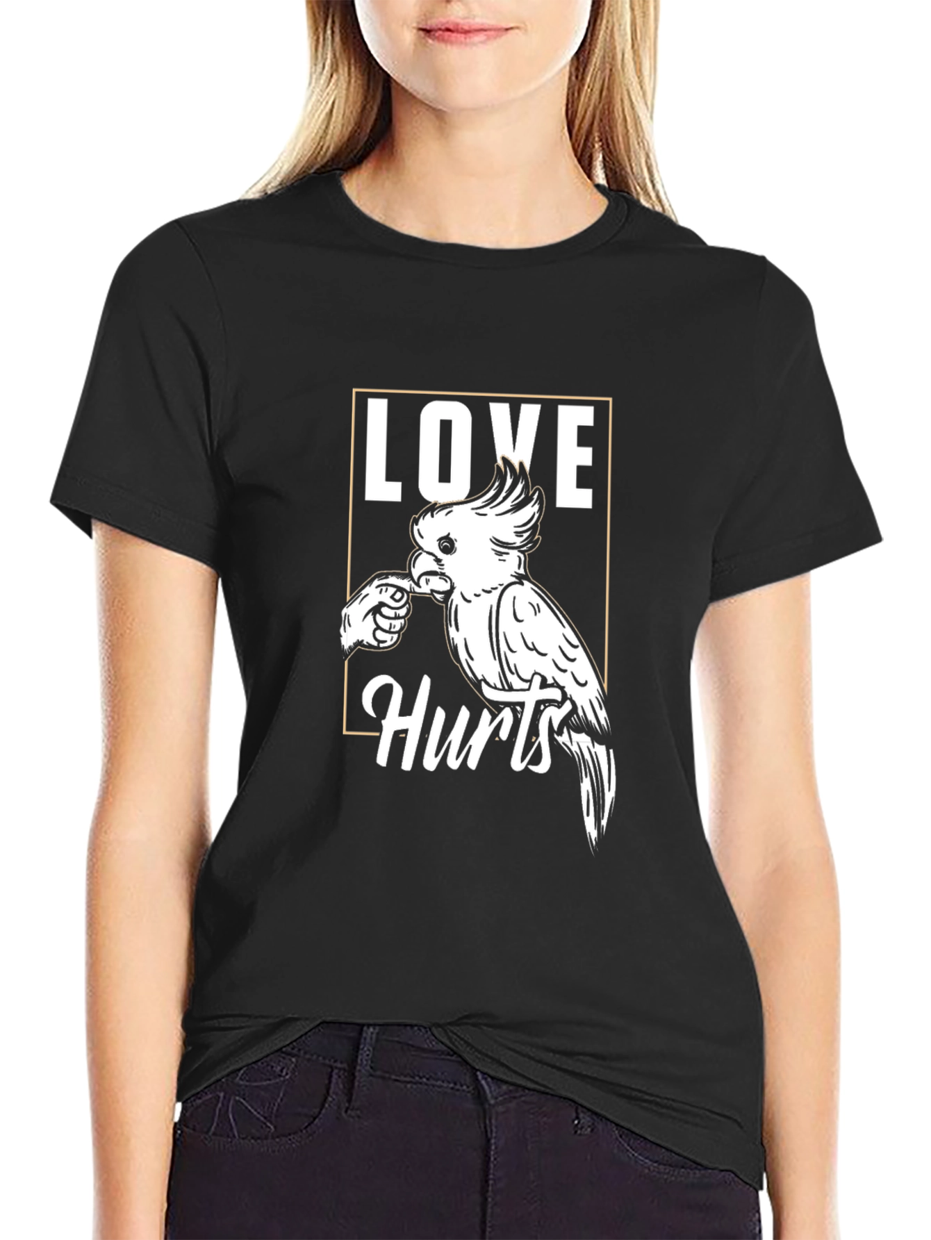Black Love Hurts Parrot T-Shirt -  Black Graphic Tee view 2