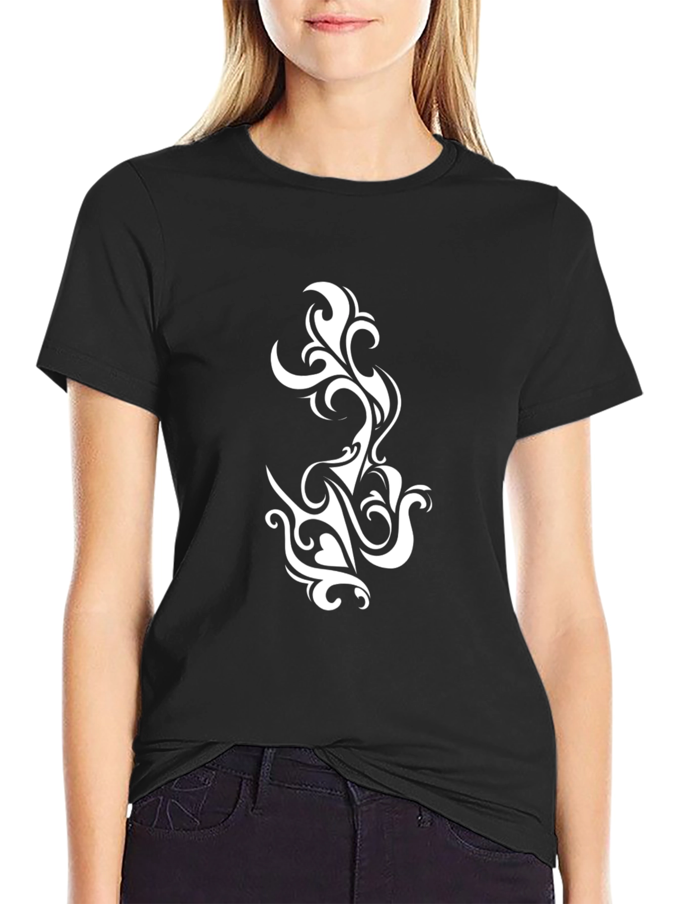 Black Tribal Swirl Graphic Black T-Shirt view 2