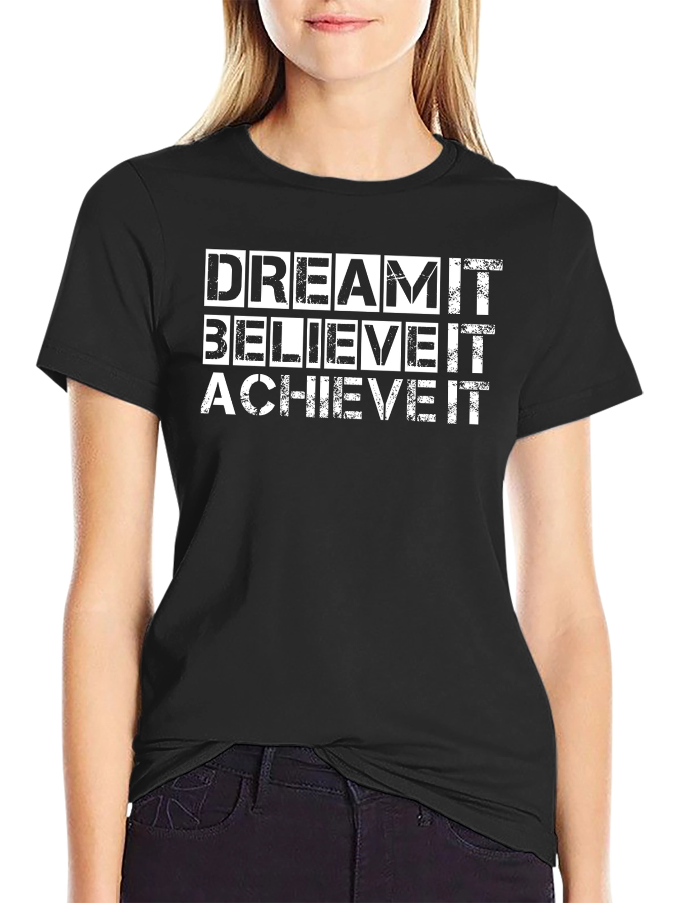 Black Dream Believe Achieve Graphic Tee - Black T-Shirt view 2