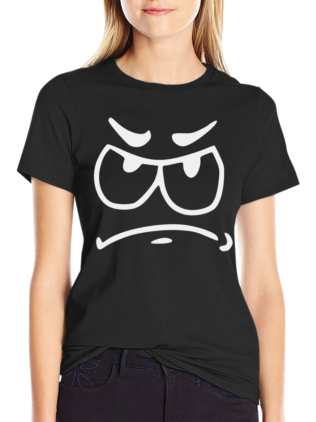 Black Grumpy Face Black T-Shirt - Express Your Mood! view 2