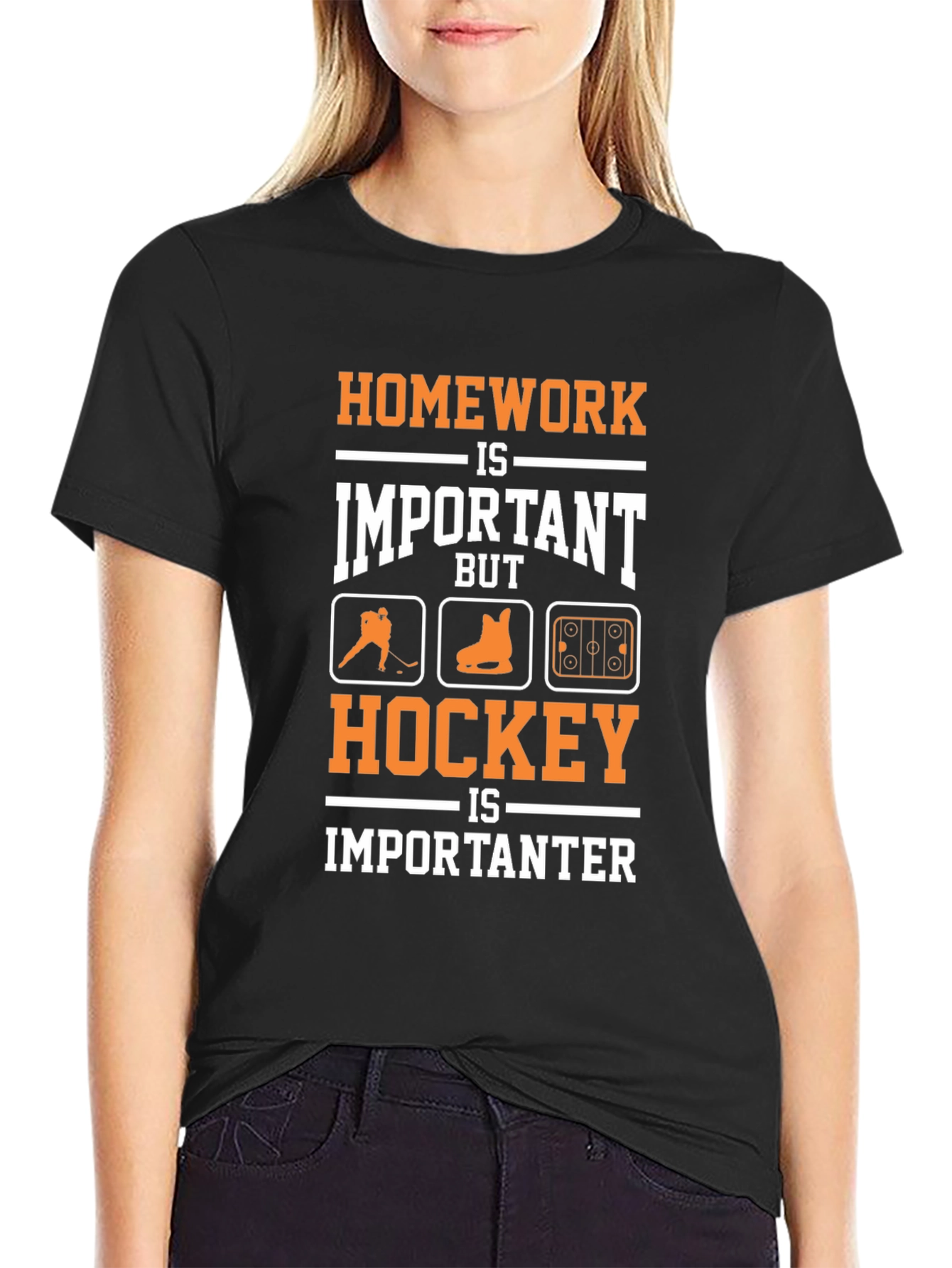 Black Homework Important? Hockey Importanter T-Shirt view 2