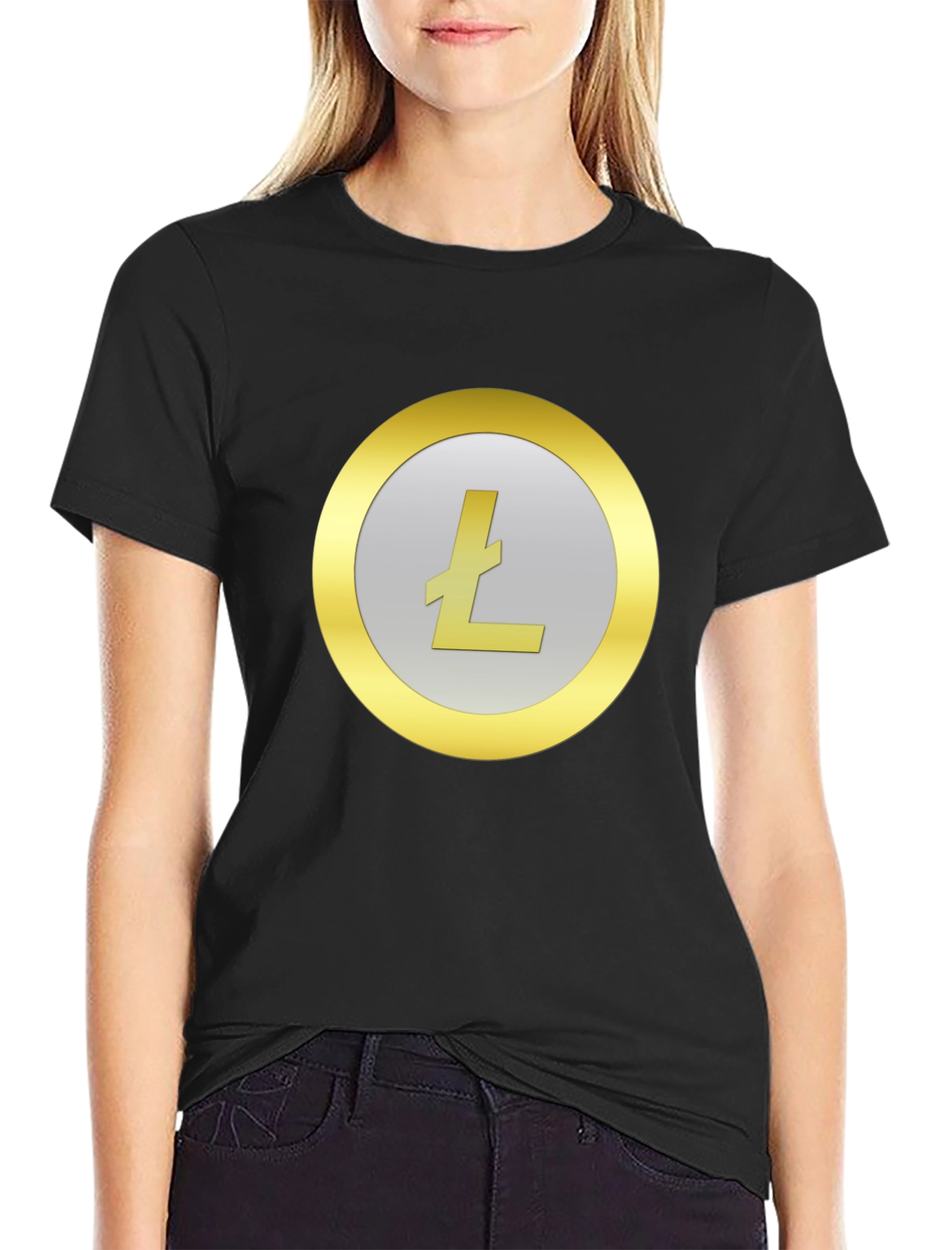 Black Litecoin Crypto Logo Black T-Shirt view 2